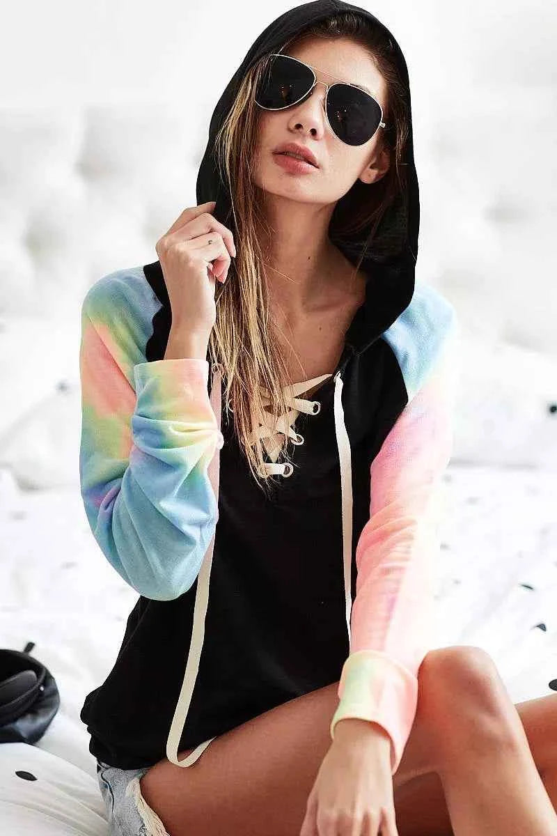 BiBi French Terry Lace Up Hoodie With Tie Dye Sleeves 612f2740-cca6-4768-9f8e-fc38fda068a7-Max-Origin