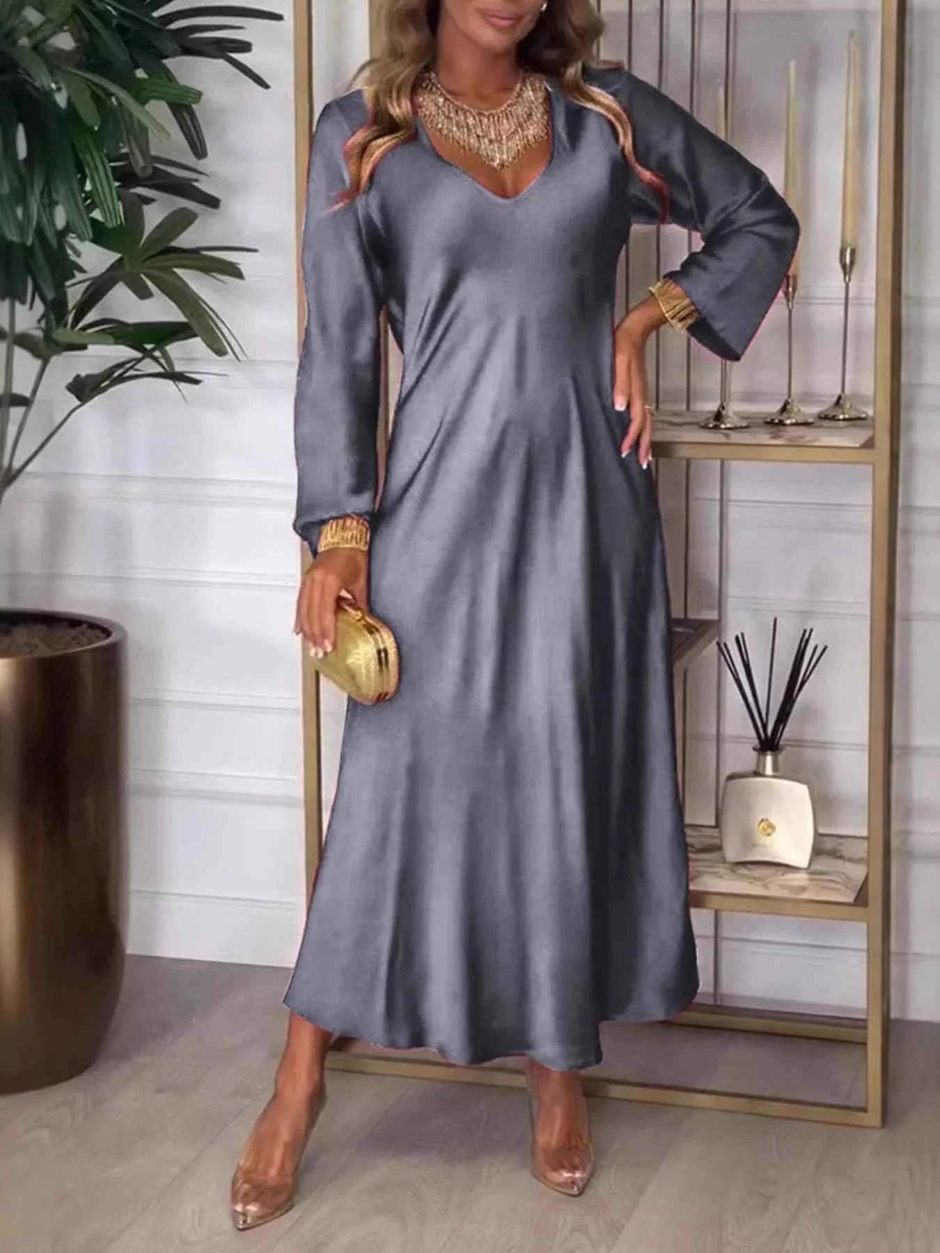 Full Size V-Neck Long Sleeve Midi Dress Plus Size Grey 61572979ab59430dba9bcff3220093f2-Max-Origin