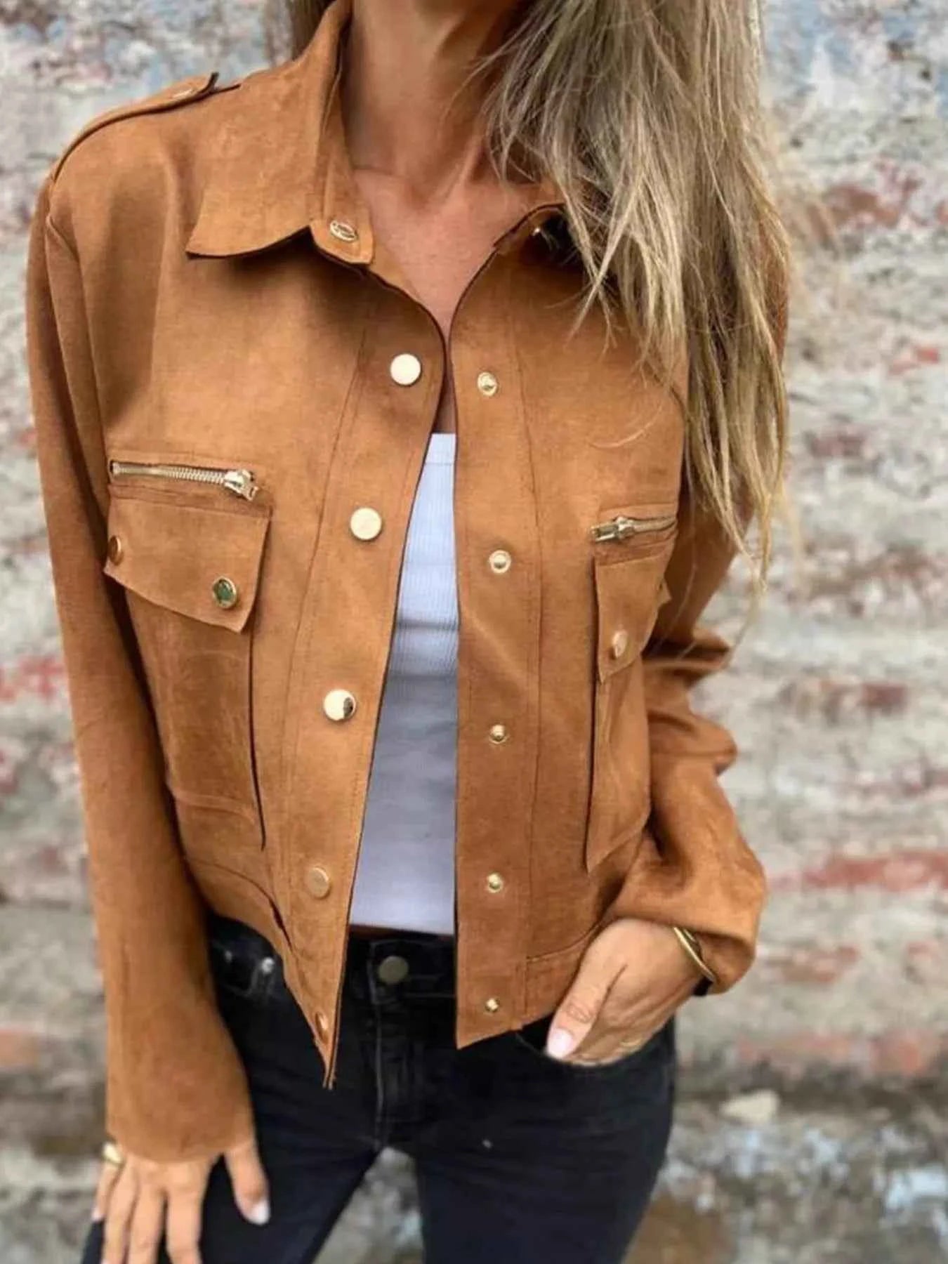 Full Size Snap Down Long Sleeve Jacket Plus Size Ochre 6157b253b4e04160ad0e84d49bfd63c0-Max-Origin