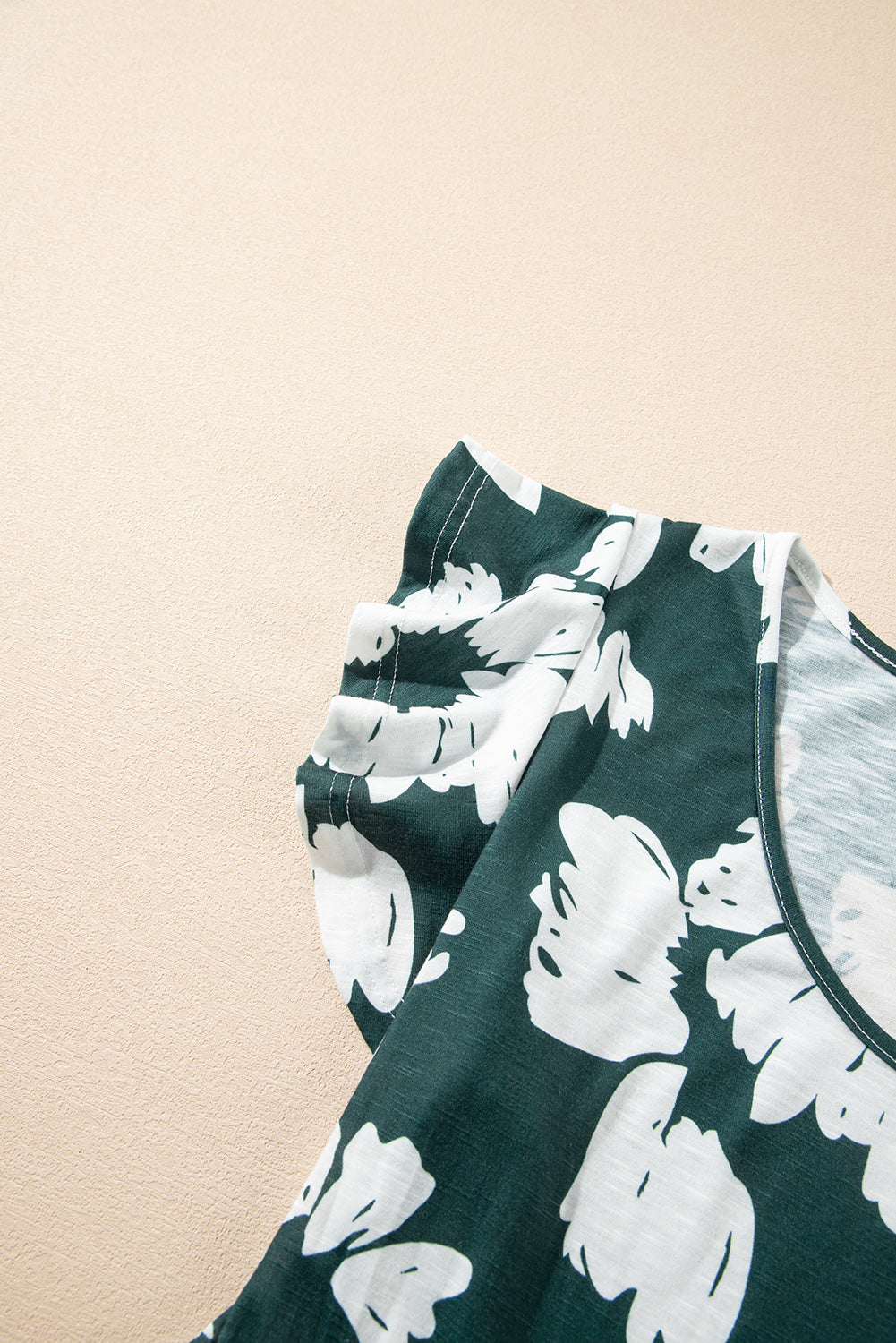 Dark Green Floral Print Ruffle Sleeve Empire Waist Mini Dress 6157fd67df4fdca1