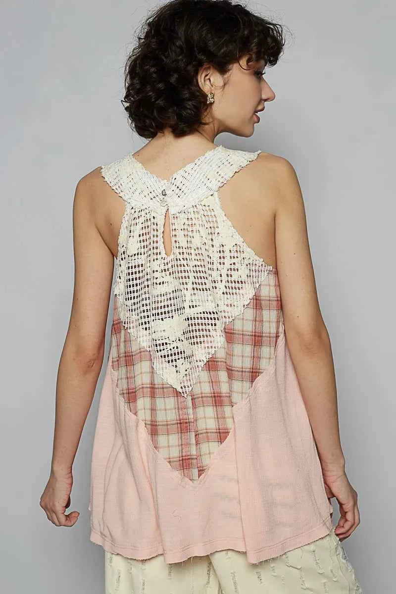 POL Crochet Lace Plaid Panel Detail Tank 615b4eaa-daef-4d28-b19a-b56af59fdde4-Max-Origin