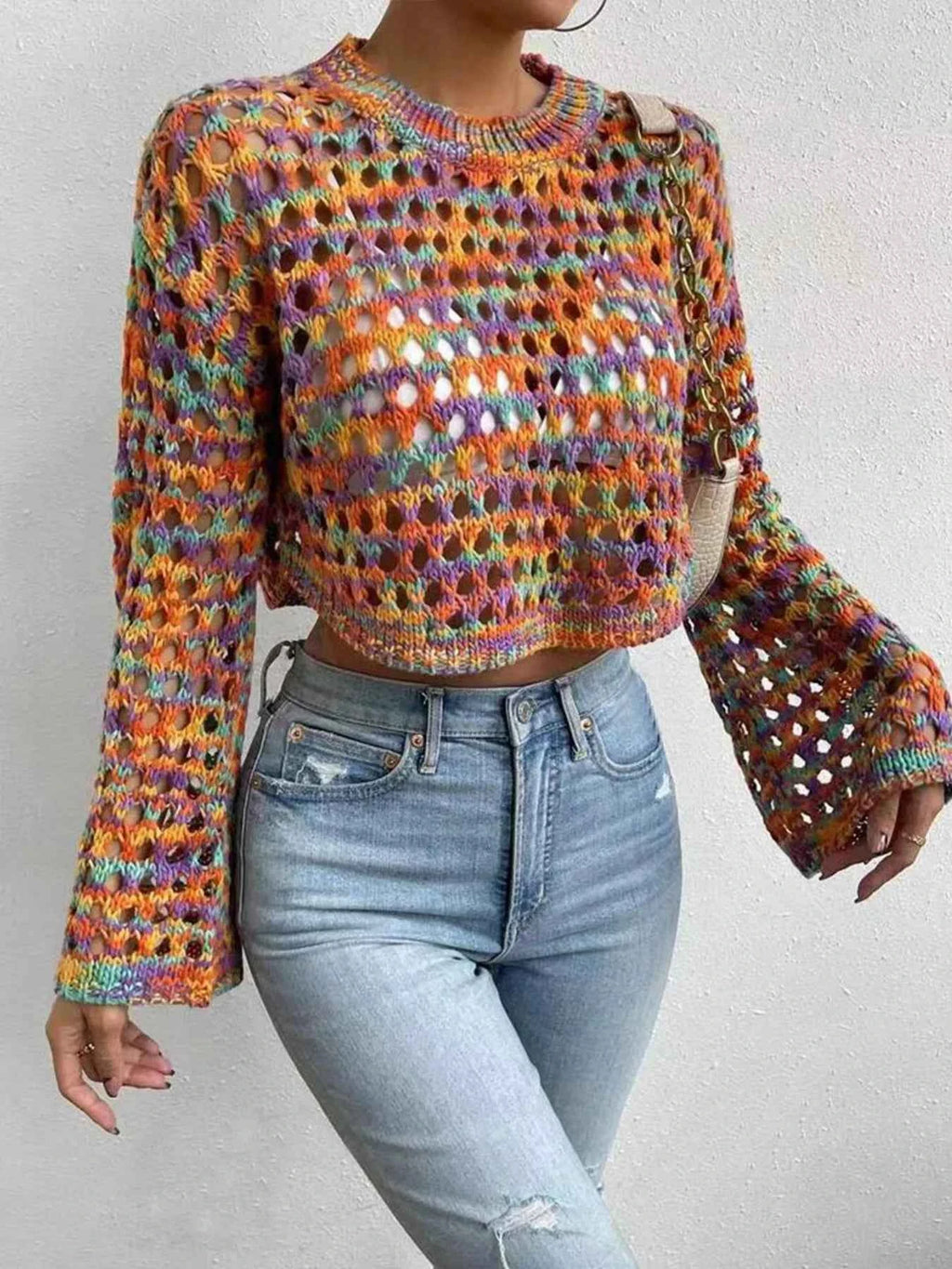 Rainbow Crochet Hollow Out Cropped Sweater Multicolor 61ada080fac24a1ea5b406b568f48a0e-Max-Origin