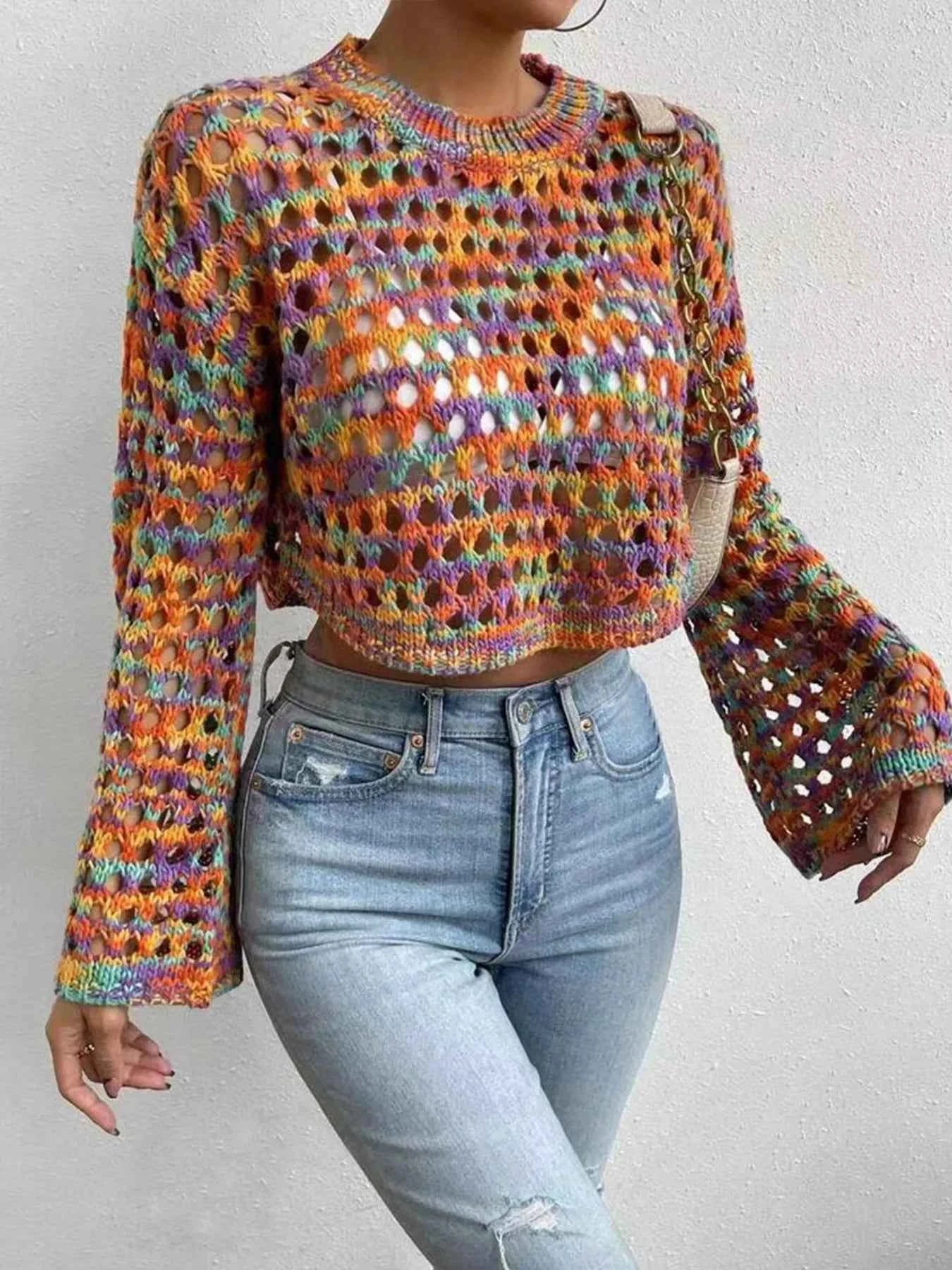Rainbow Crochet Hollow Out Cropped Sweater Multicolor 61ada080fac24a1ea5b406b568f48a0e-Max-Origin