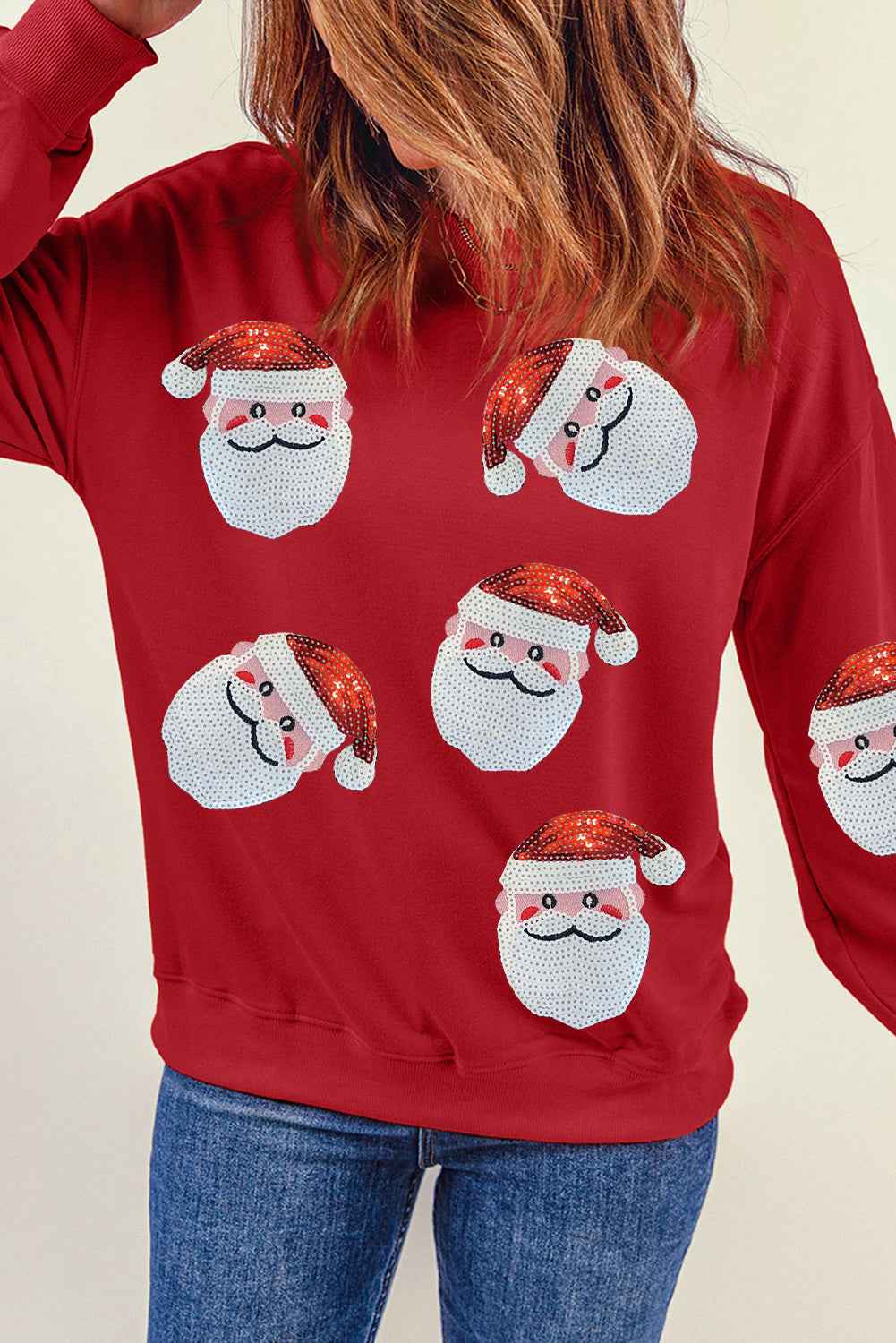 Red Sequins Santa Claus Graphic Christmas Sweatshirt 61be483d8d76b3e4