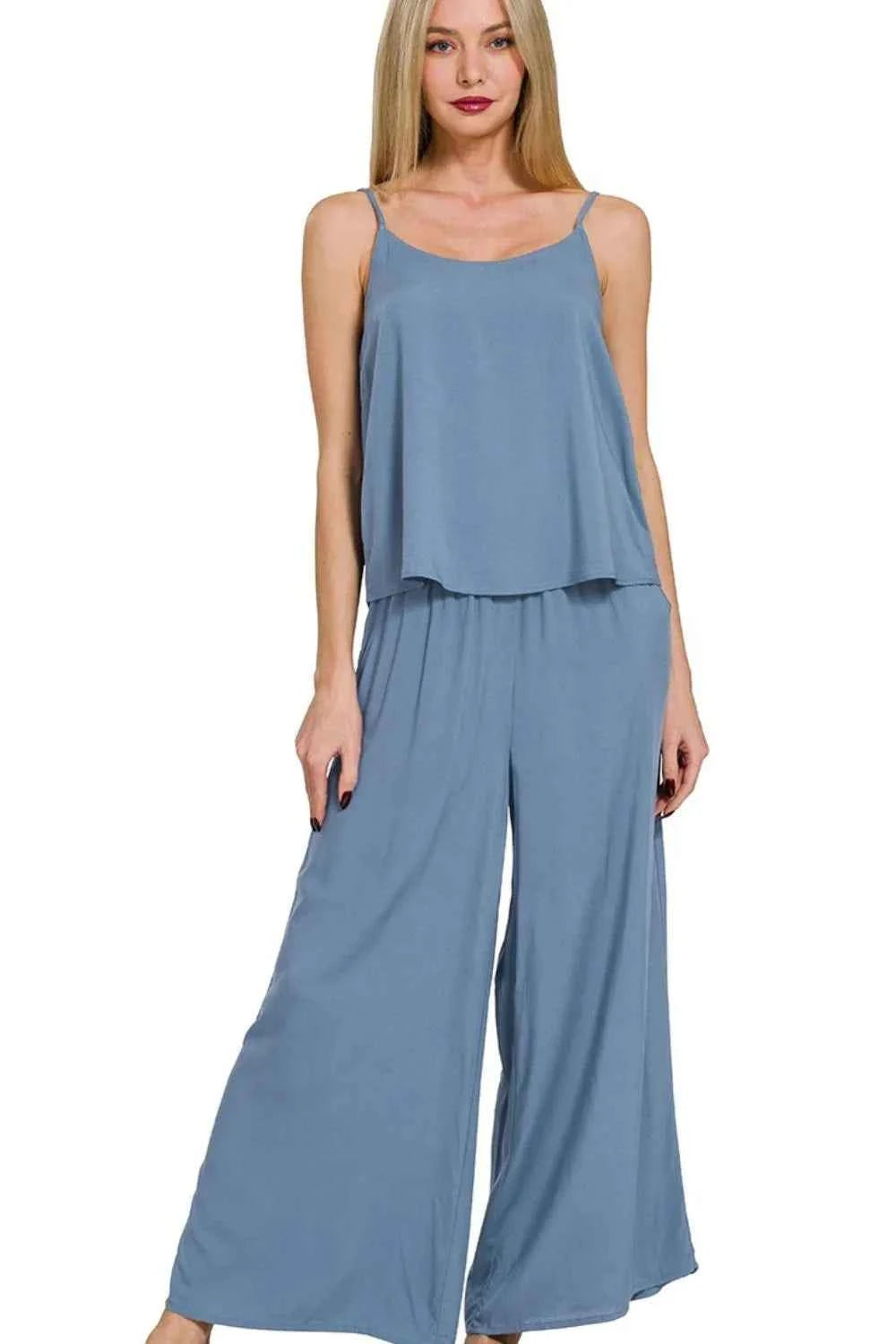 Zenana Woven Cami & Pants Set DUSTY BLUE 61d1a746-9597-49b0-86ca-835de29e88d1-Max-Origin