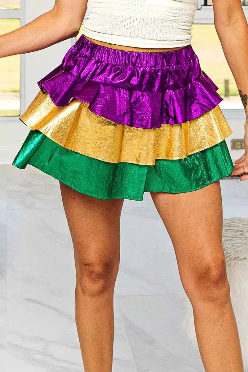 BiBi Mardi Gras Color Block Metallic Tiered Skirt 61e983c6b8484c3b92f88fe7ee30d417-Max-Origin