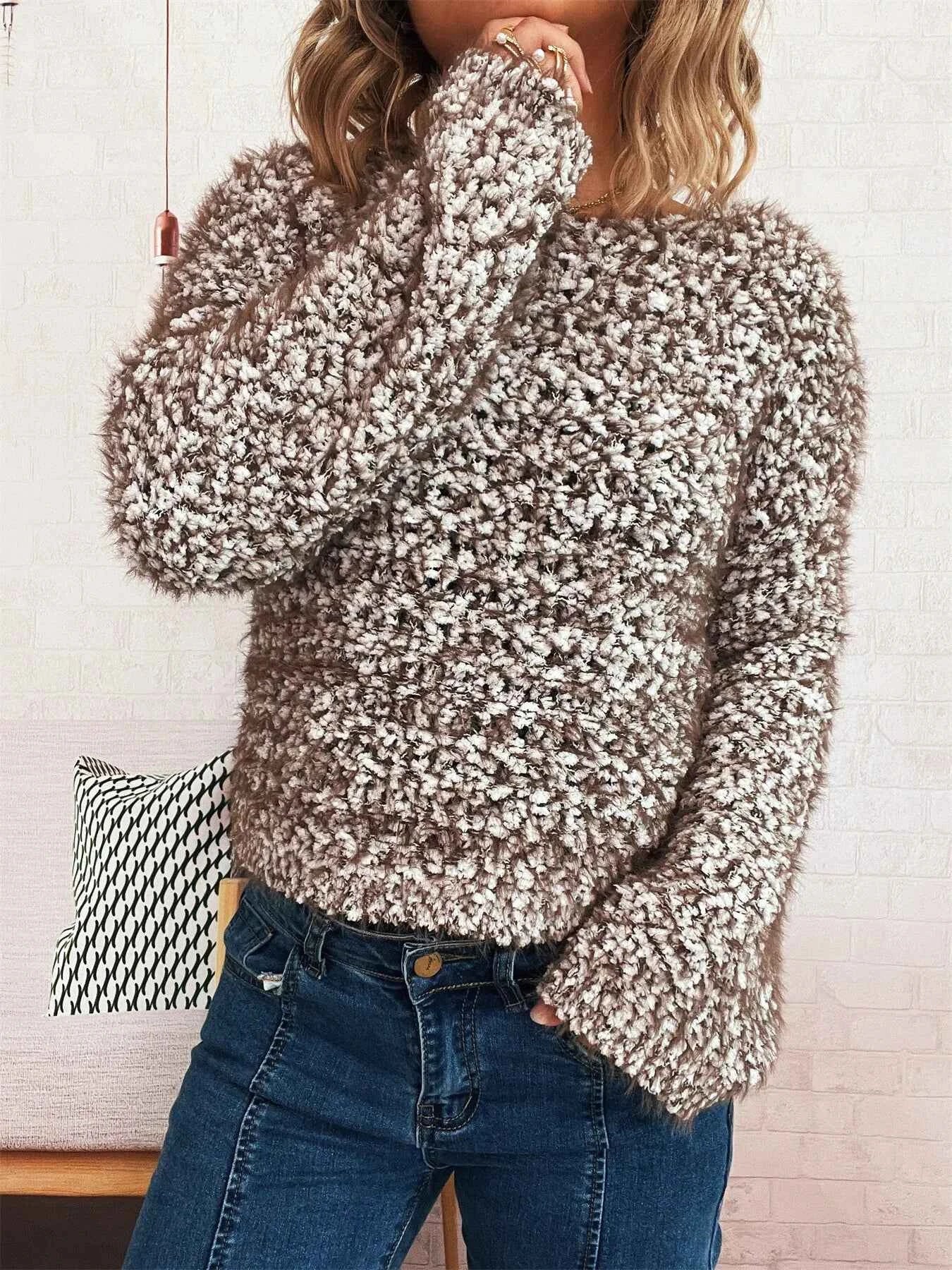 Crochet Round Neck Dropped Shoulder Sweater 61ff990109984031ac011b5f0fb5ab25-Max-Origin