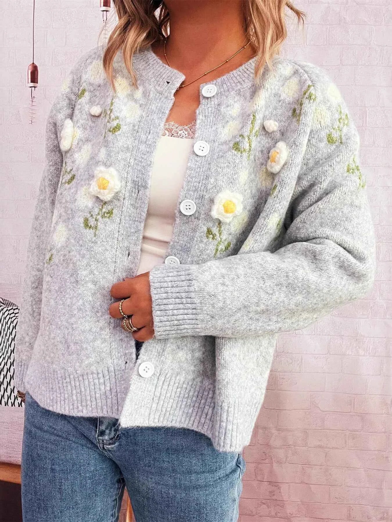 Flower Button Up Long Sleeve Cardigan 620aec29fabf42e4952e537566ceb763-Max-Origin