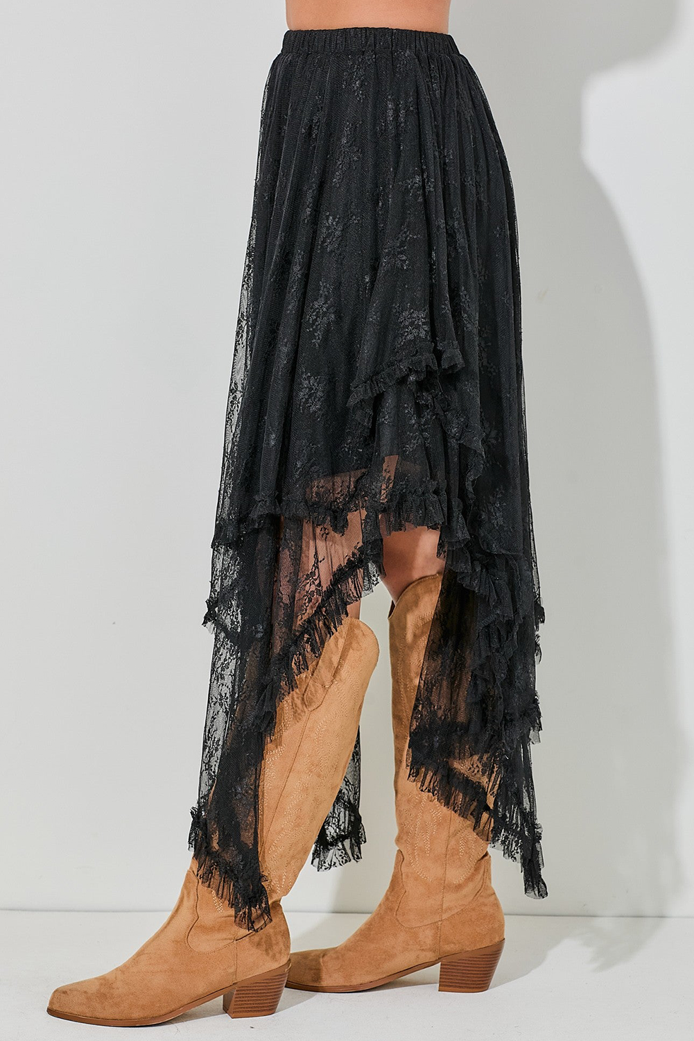 Apricot Lace Cascading Tiered High Waist Maxi Skirt 622f7b8797bc2bd2