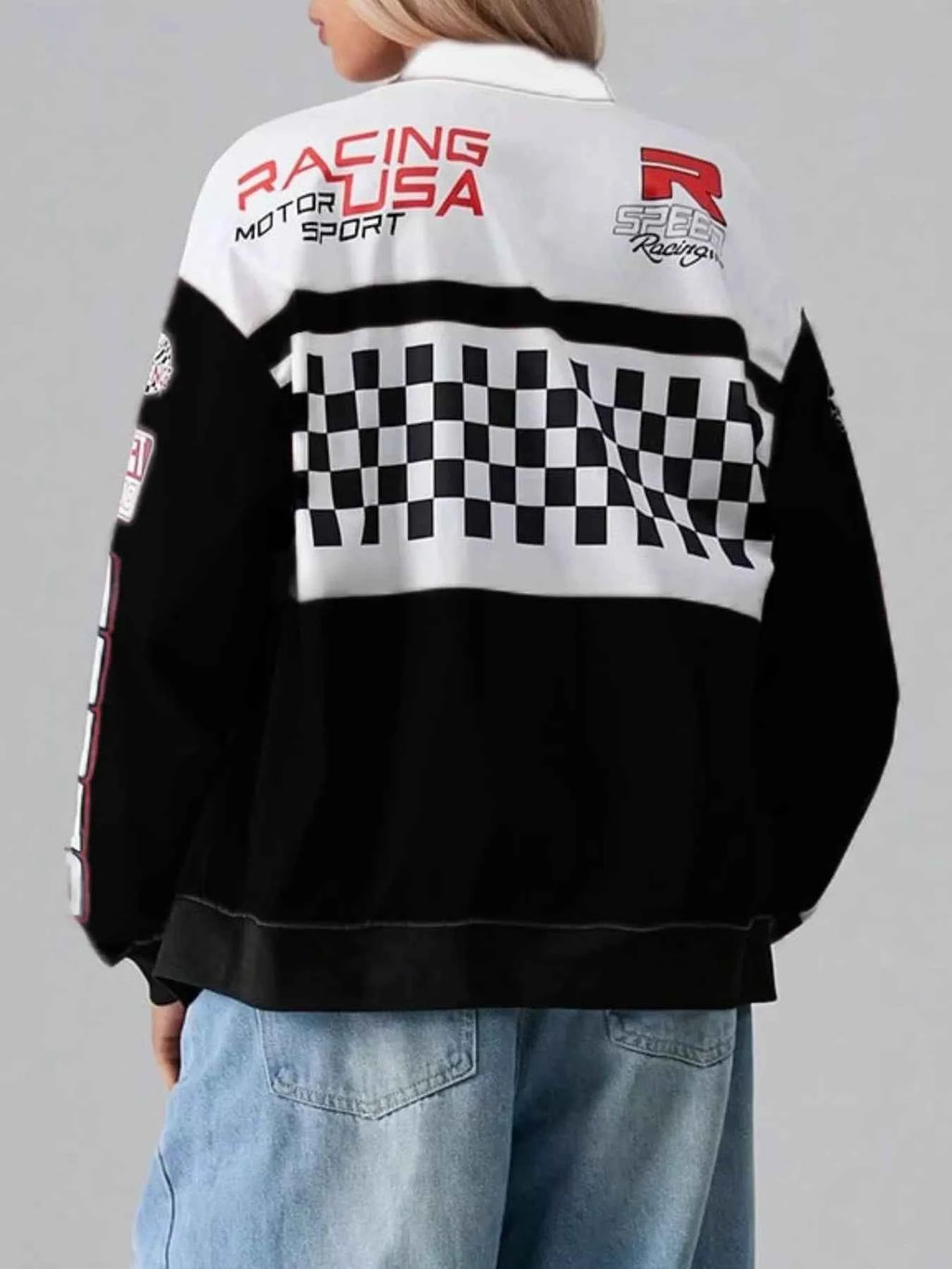 Letter Zip Up Dropped Shoulder Jacket 623b717f-83e8-419b-9668-923809873453-Max-Origin