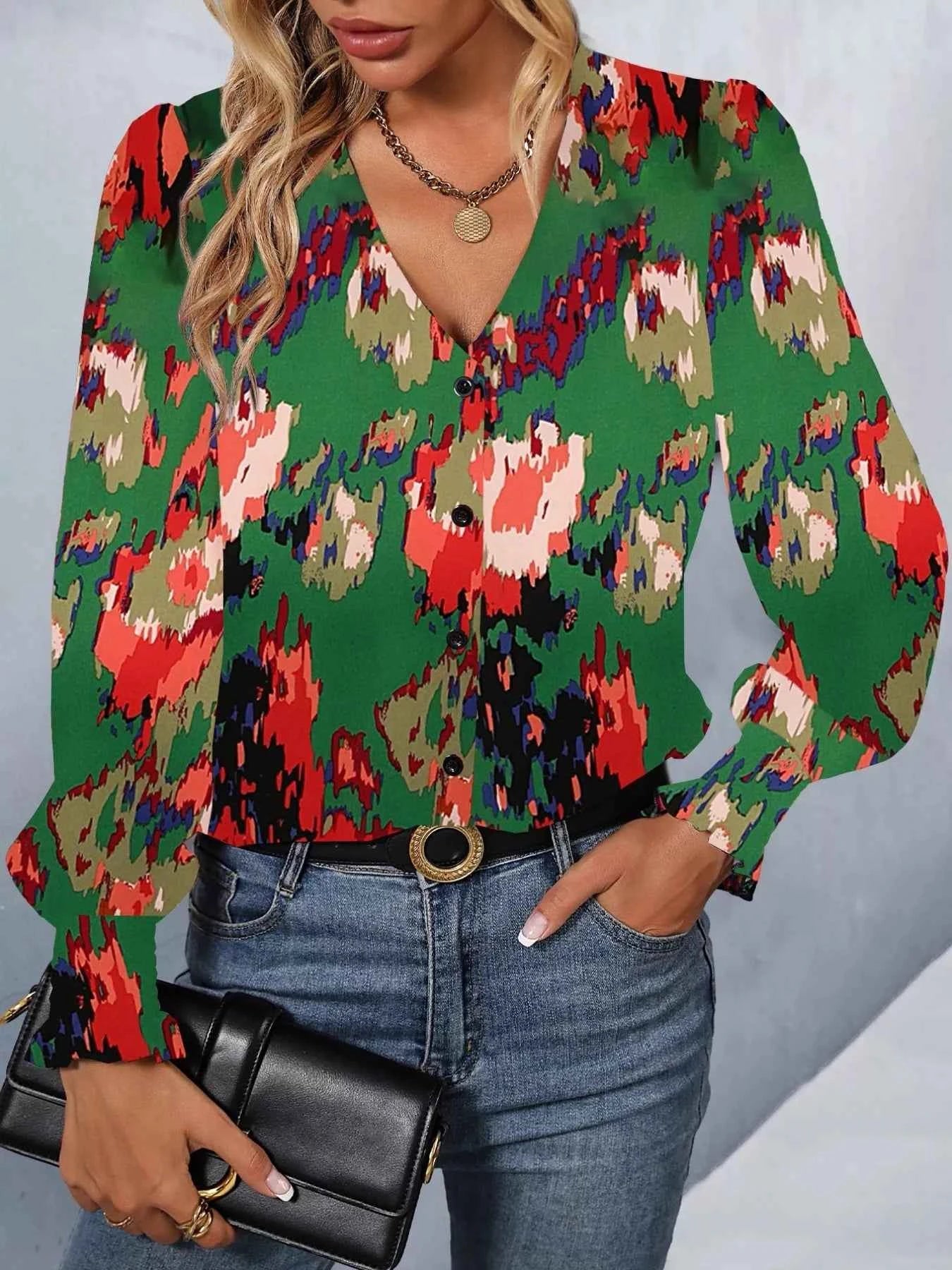 Printed Button Up Long Sleeve Shirt 6256b603-7e0a-43e2-8df7-1202c9ed430c-Max-Origin