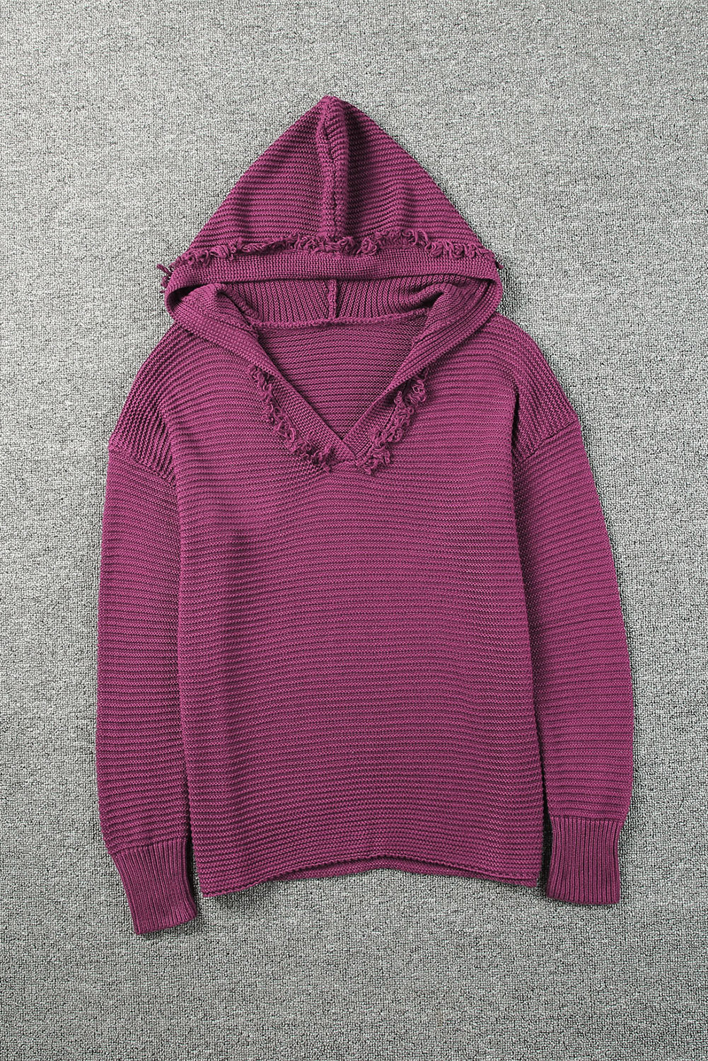 Purple Split V Neck Pullover Hooded Sweater 625b32523a750d41