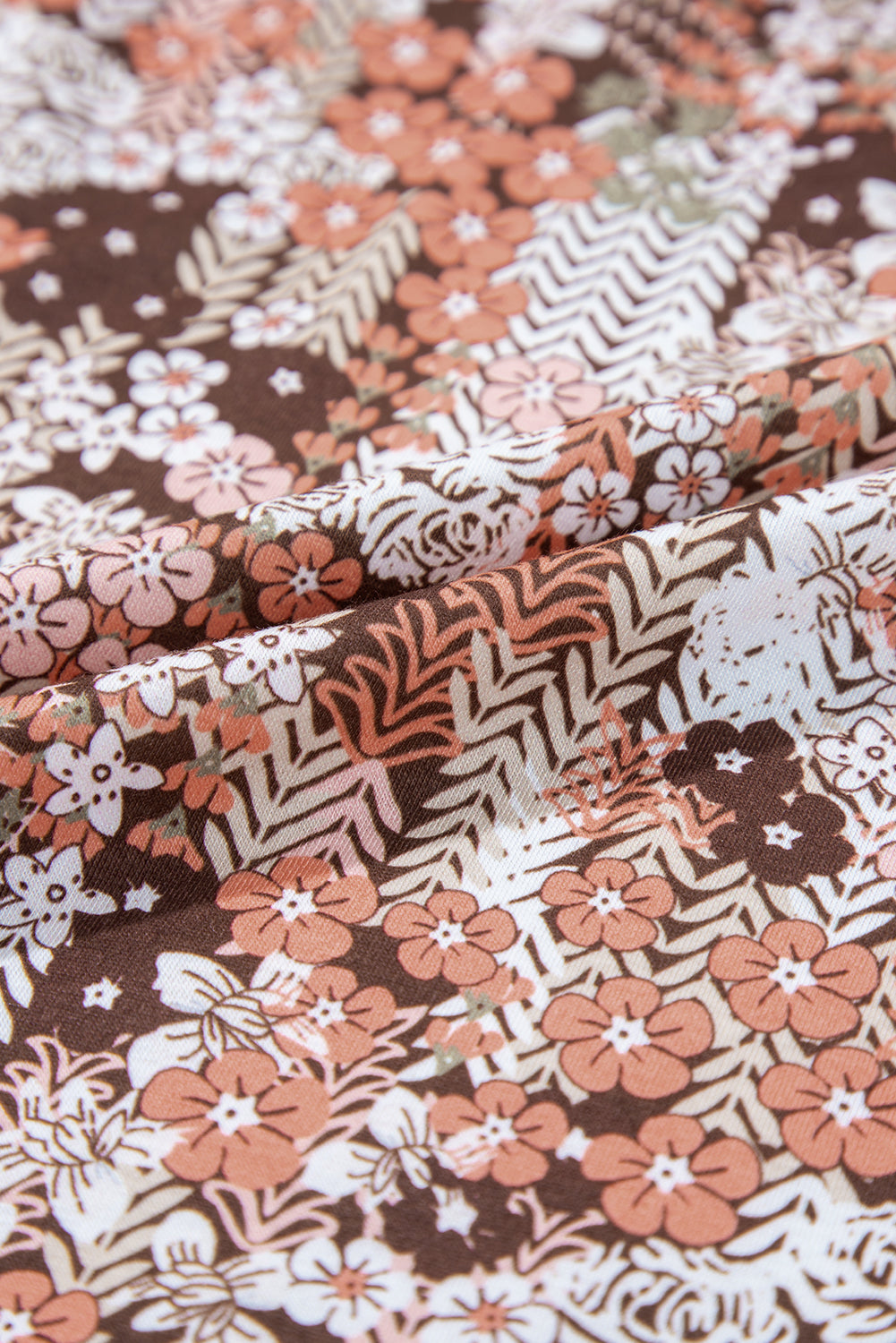 Khaki Floral Patchwork Flowy Sleeve Plus Size Blouse 626a0228bedae1e0