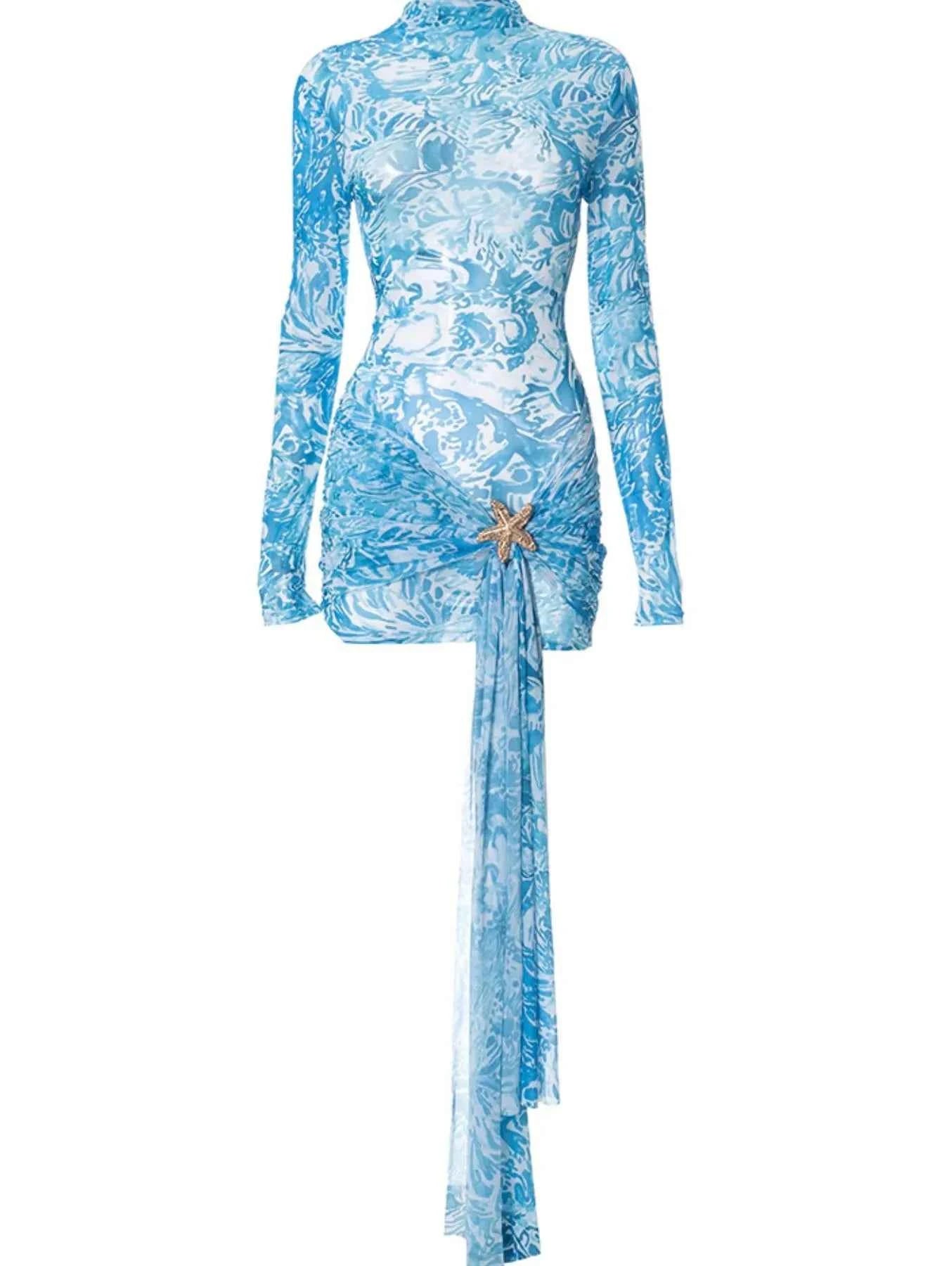 Printed Mock Neck Long Sleeve Mini Dress 626d68ef-997f-45d0-86c0-44068f0a24a9-Max-Origin