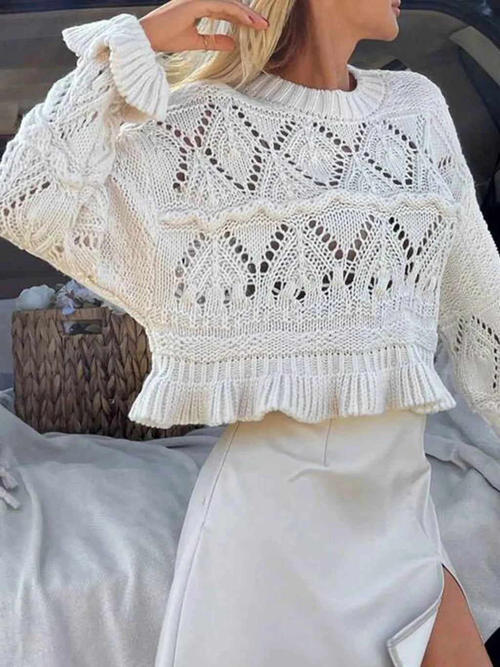 Crochet Ruffled Hem Long Sleeve Sweater 627ac67e013247e699d830e7fc41bea8-Max-Origin