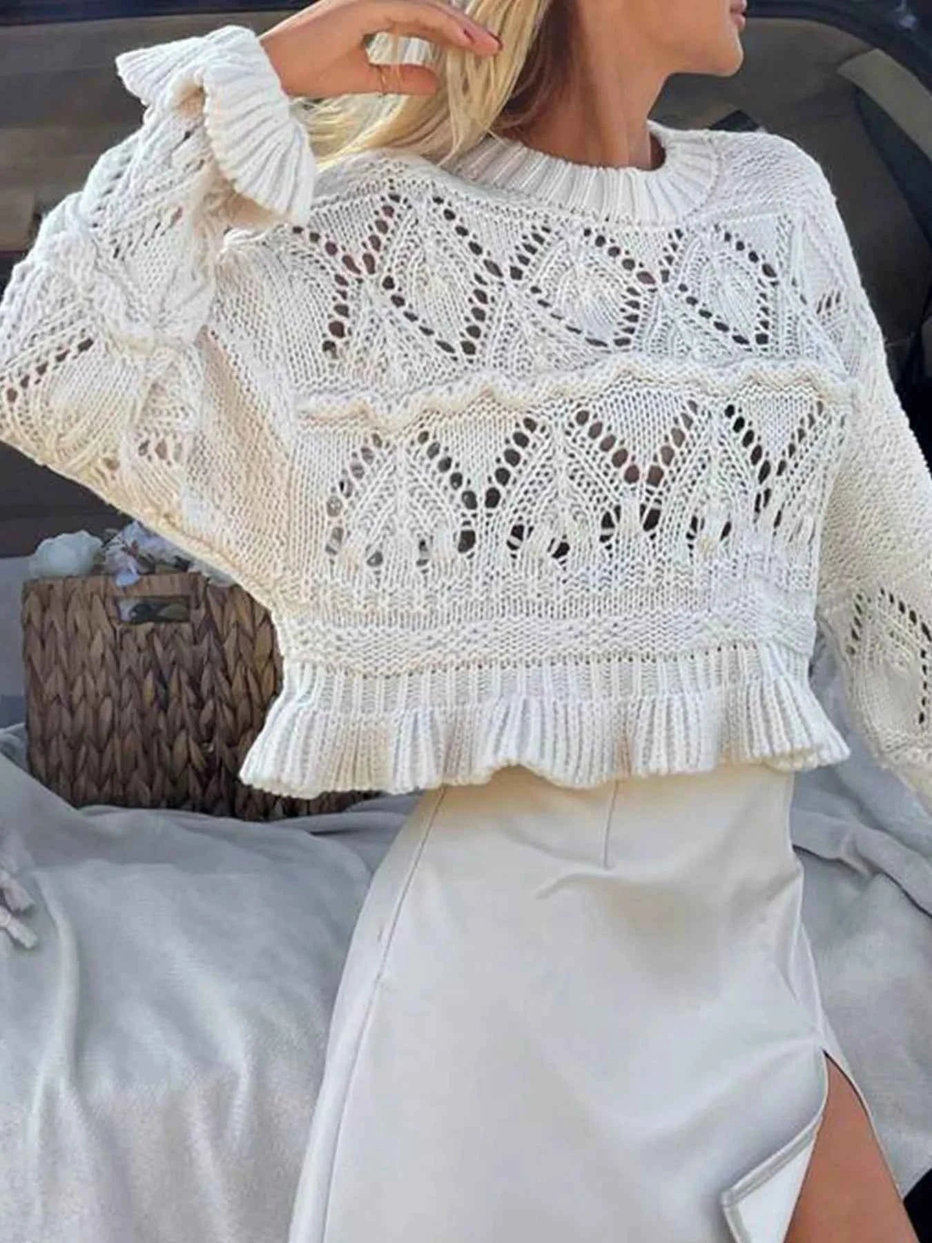 Crochet Ruffled Hem Long Sleeve Sweater 627ac67e013247e699d830e7fc41bea8-Max-Origin