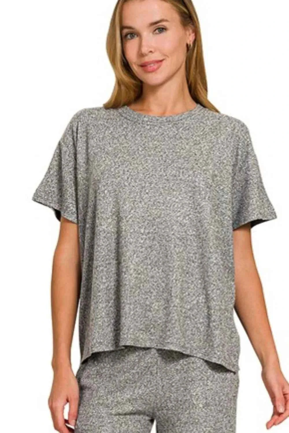 Zenana Soft Melange Short Sleeve Tee & Long Pants Set 627c3717-e199-48ce-a410-b7270eb498f9-Max-Origin