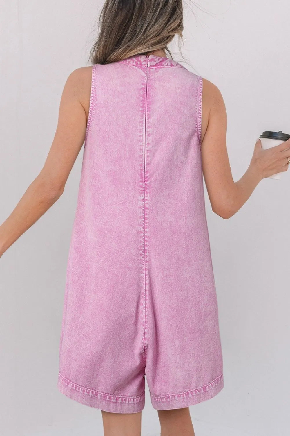 Mineral Wash Pleated Bust V Neck Sleeveless Denim Romper 62a328b3-2dc2-4800-b80b-f3ac7b522d80-Max-Origin