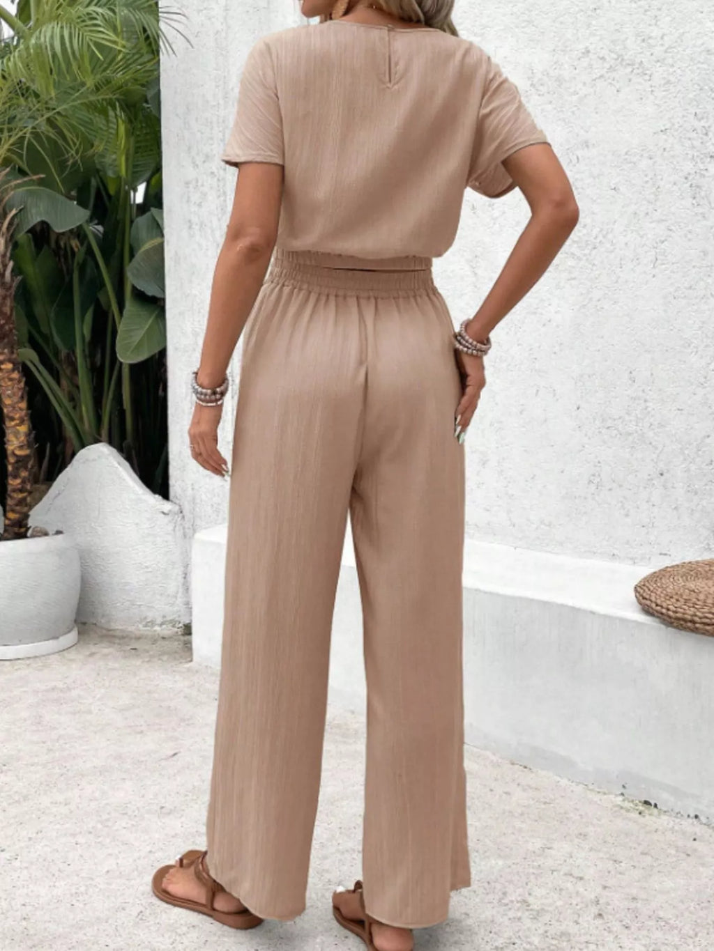Round Neck Short Sleeve Top and Pants Set 62aa3344-4240-46fa-a127-6ee1c2ab4b6f-Max-Origin
