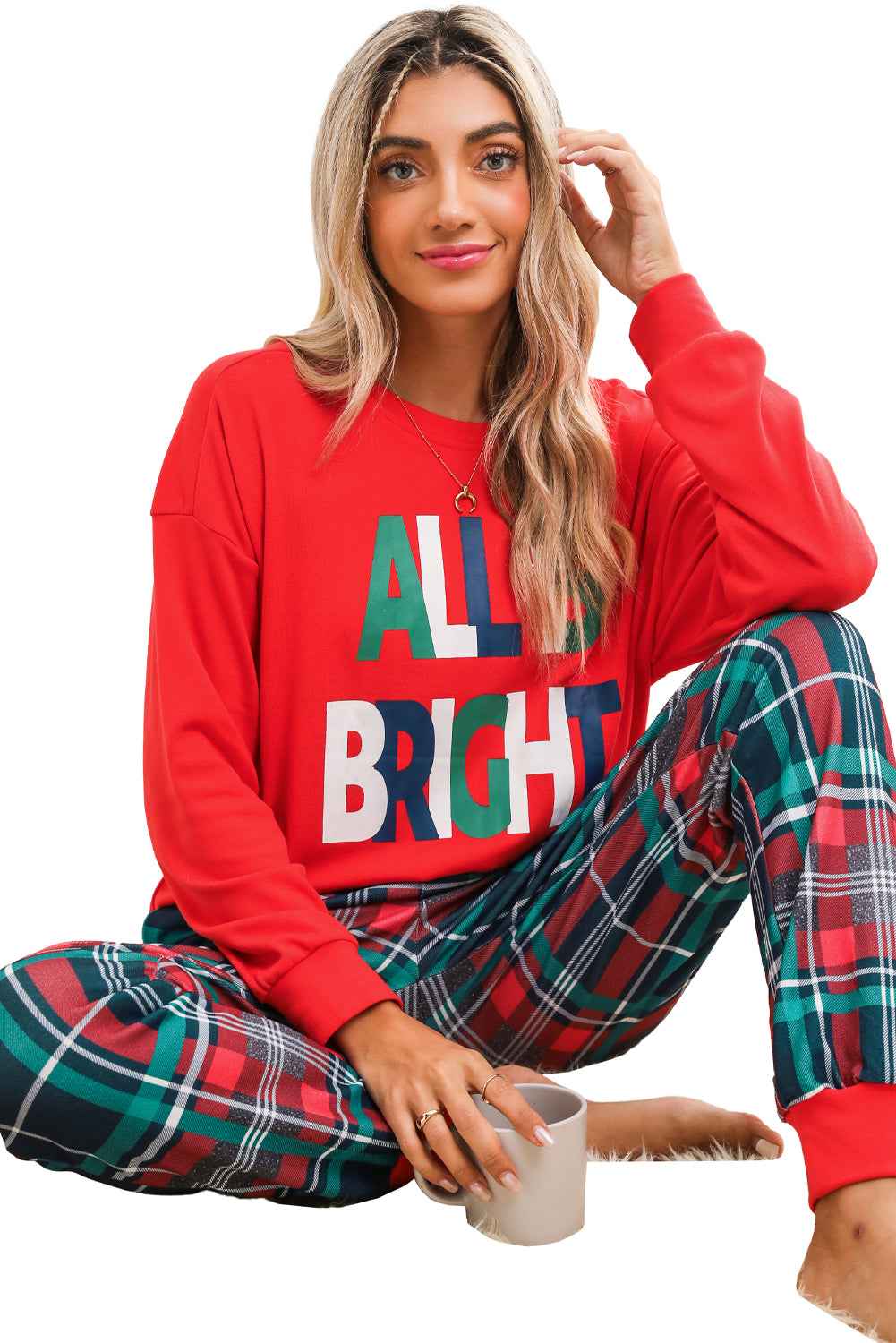 Multicolor ALL IS BRIGHT Christmas Plaid Pajama Set Multicolor 65%Polyester+30%Cotton+5%Elastane 62b0aac2f4c9a9df