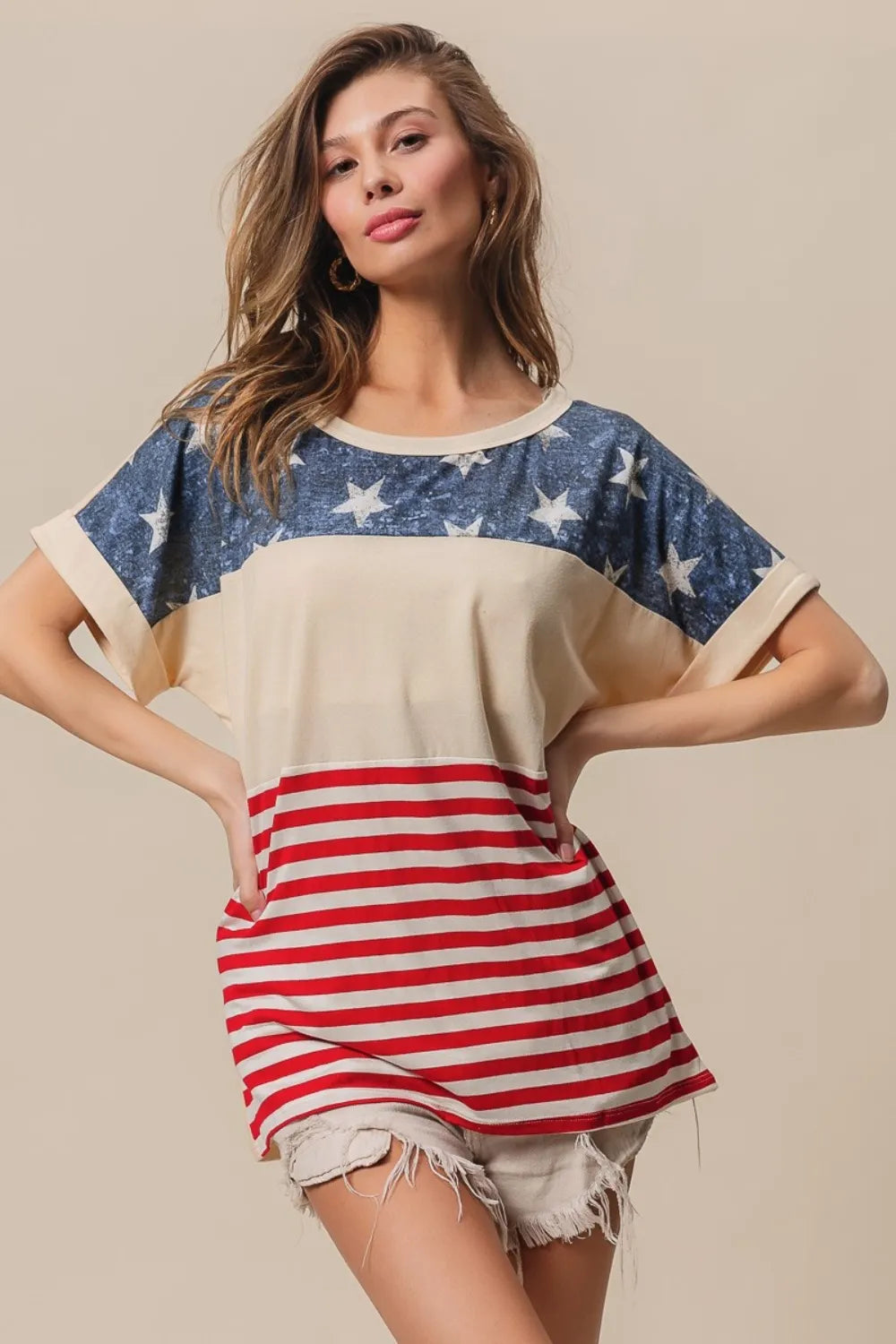 BiBi American Flag Theme Short Sleeve T-Shirt 62b0da84-6308-4c9f-9667-e33f6ce08414-Max