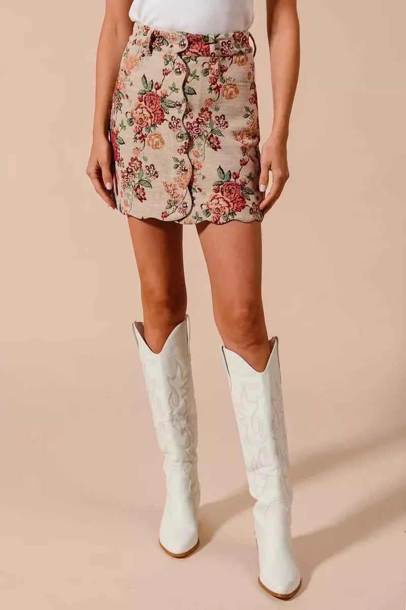 SO ME Floral Jacquard Button Front Mini Skirt with Scall 62b4cb06d55b4a4f814fb02f7bc4bf43-Max-Origin