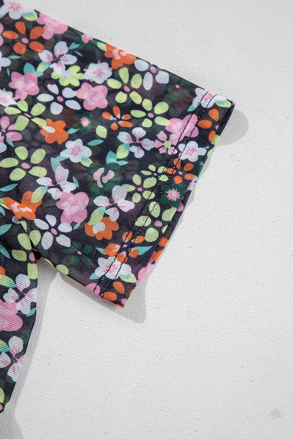 Black Sheer Mesh Floral Round Neck T Shirt with Camisole 62c8e86973651c72