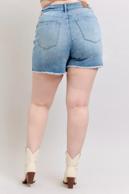 Judy Blue Full Size High Waist Western Embroidery Detail Cut Off Denim Shorts Plus Size 62d56194-cd4c-46e1-aa53-7c3c87e07be6-Max-Origin