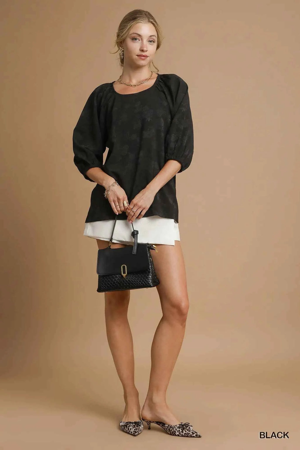 Umgee Satin Jacquard Balloon Sleeve Blouse 62d9f914-0436-4e14-a788-2ff0a0246070-Max-Origin