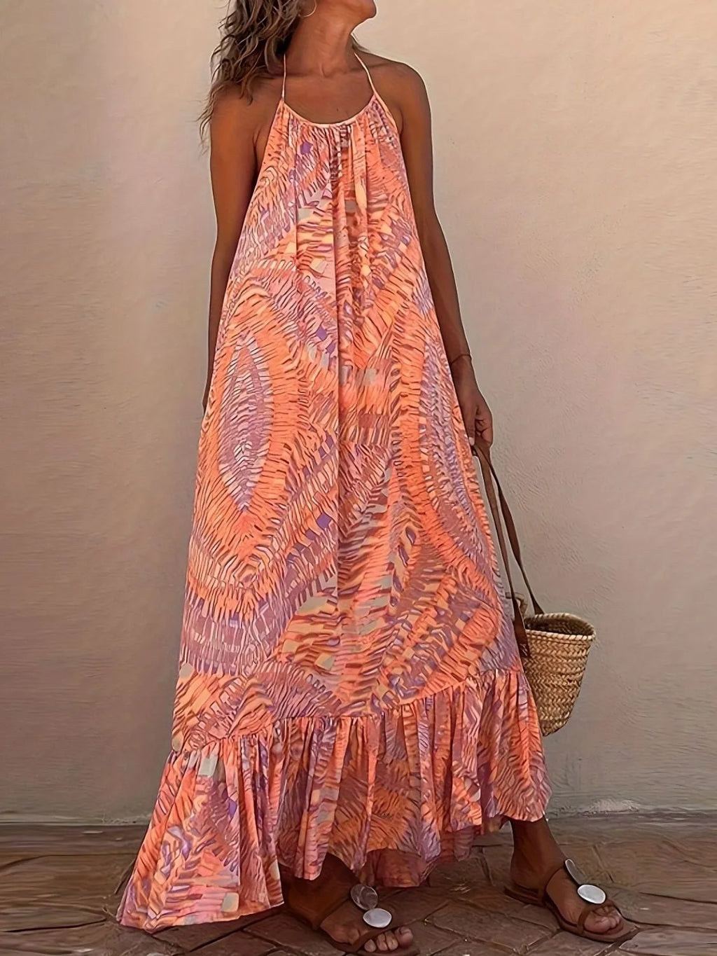 Backless Printed Halter Neck Maxi Cami Dress Coral 631891be-db0a-454b-9479-a8ab948d56c1-Max-Origin
