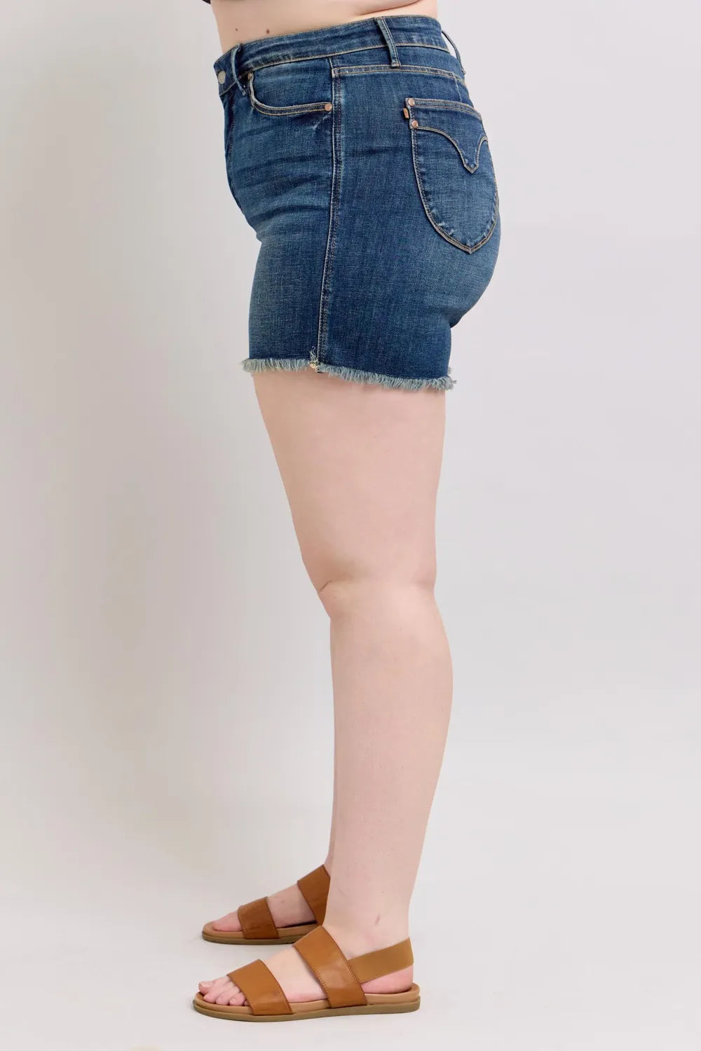 Judy Blue Tummy Control Fray Hem & Shield Back Pockets Denim Shorts 636ec9b2-760c-4a9c-afe9-9b6f18b969fe-Max