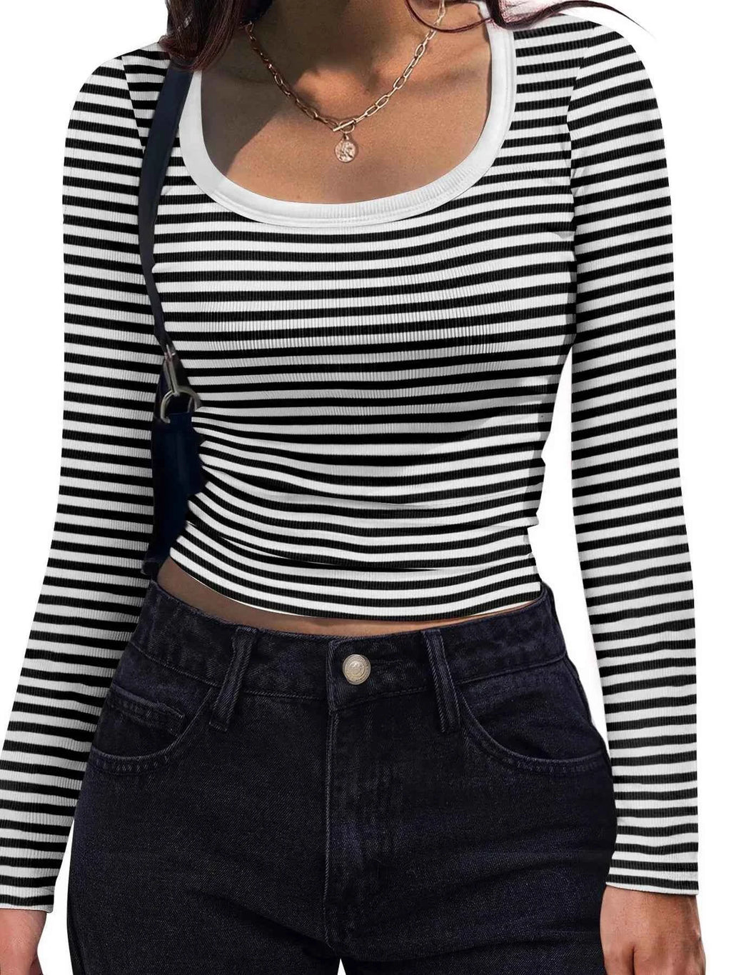 Striped Long Sleeve Scoop Neck T-Shirt 63b4264c57824bf5b6335476487db2c4-Max-Origin