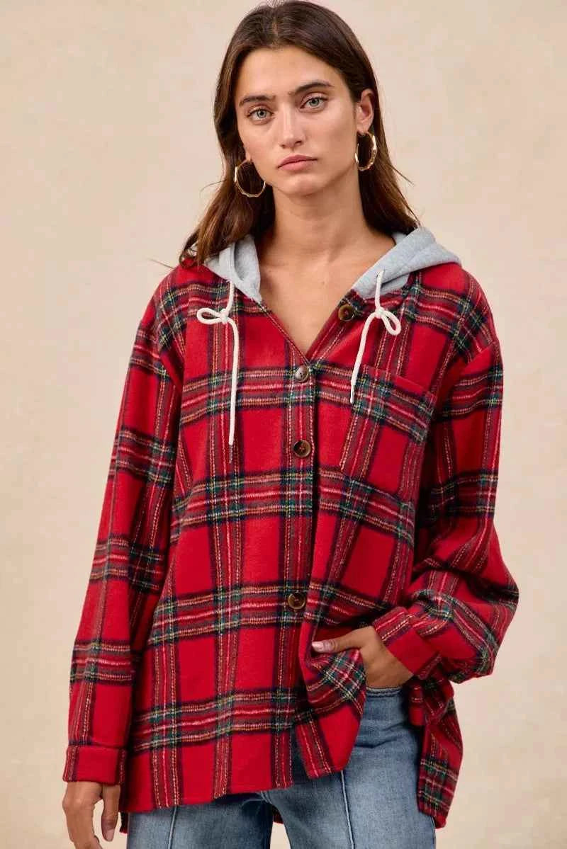 BiBi Brushed Plaid Hooded Jacket 63bca3ba3cec457b930ada9b1ba5f420-Max-Origin