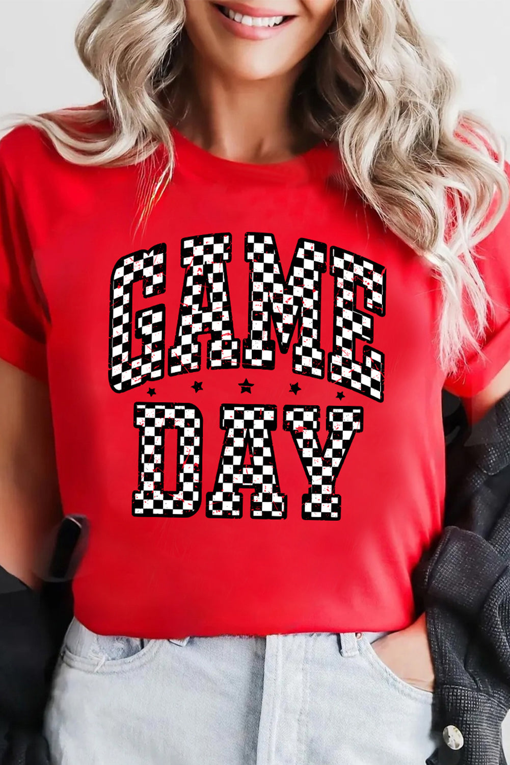 Red Checkered Game Day Graphic T Shirt 63c60563c0729701