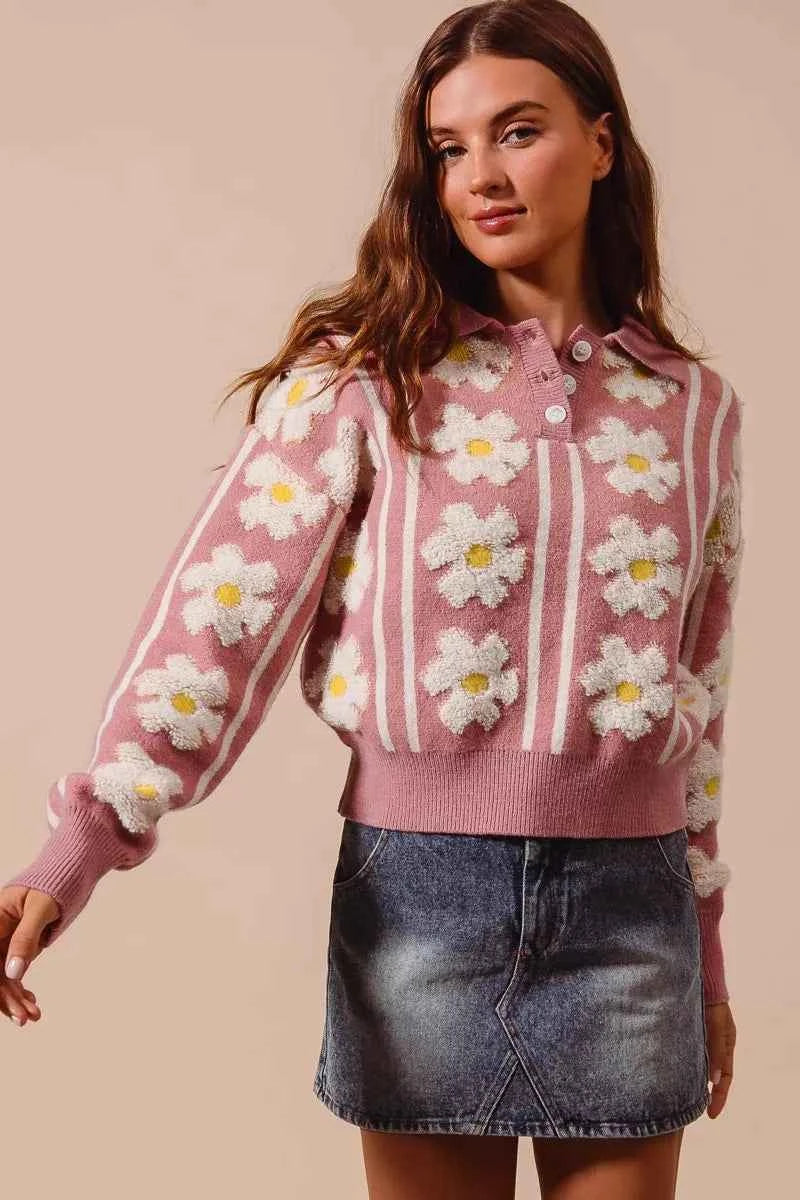 SO ME Floral Stripe Polo Collar Sweater MAUVE IVORY 63d175ea-1d5c-404f-bdf5-f23214771a0c-Max-Origin