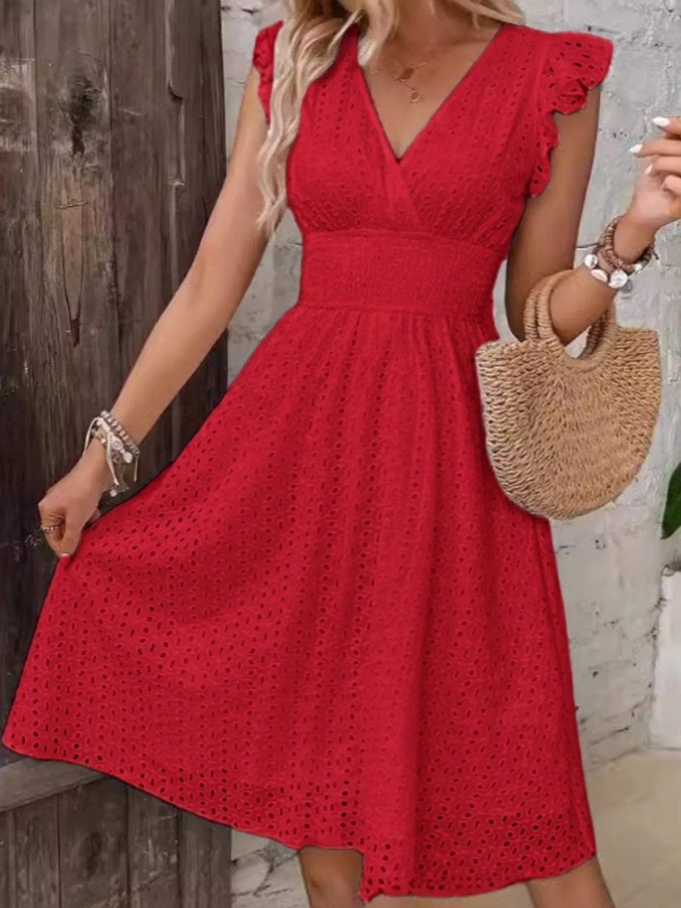 Eyelet Ruffled Cap Sleeve Mini Dress 63d90a9b72a14b18935348a90665eea2-Max-Origin