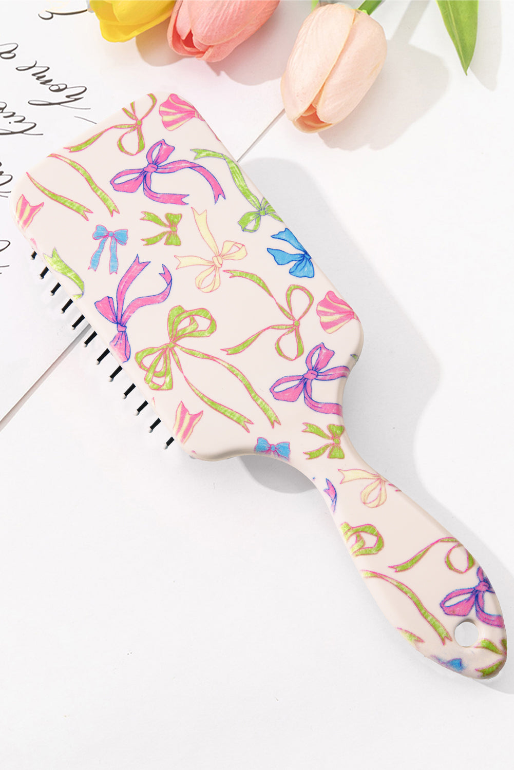 White Colorful Ribbon Bow Print Air Cushion Comb 63f7815561a72abb