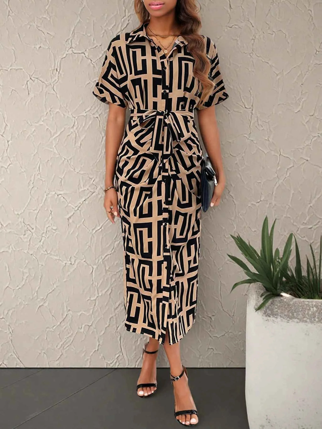 Geometric Print Belted Midi Dress 63f7ed554bab4c87abff417d1de6288e-Max-Origin