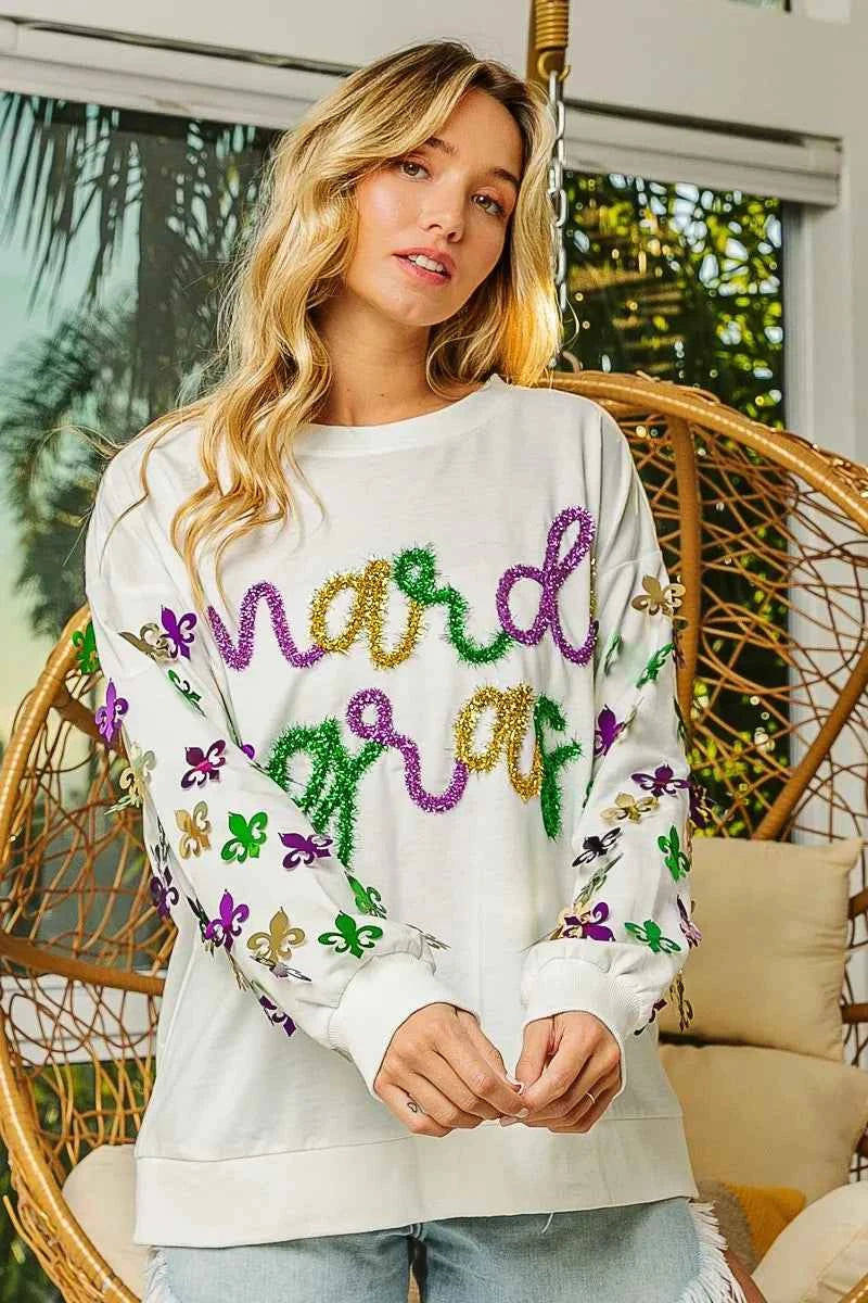 BiBi Fleur De Lis Sleeve Mardi Gras Pullover 63fc55fba14d492fa8402c0d6d9bc1fc-Max-Origin