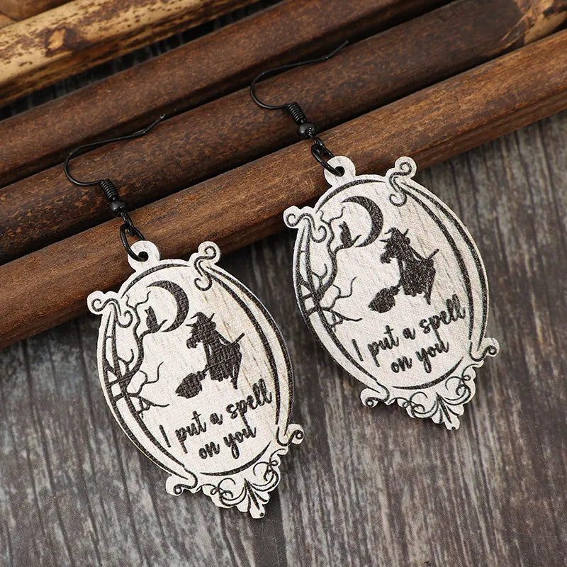 Witch Wooden Dangle Earrings 6402639d-d359-4136-8931-5f4073fe2dff-Max