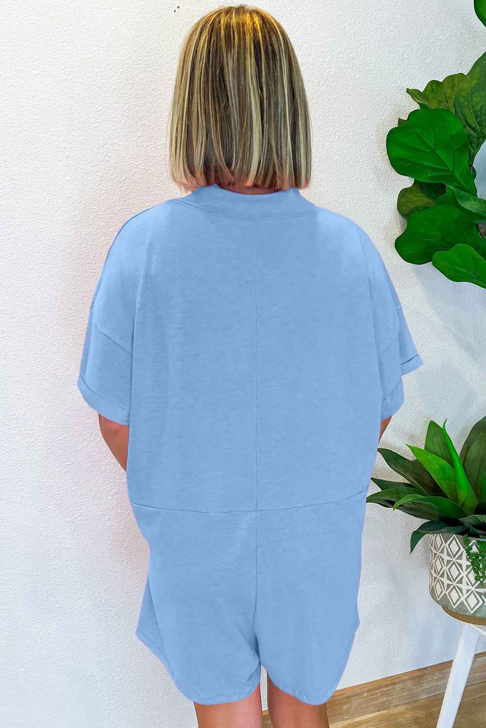 Bonbon Loose Half Sleeve V Neck Plain Romper 642640d497b211ca