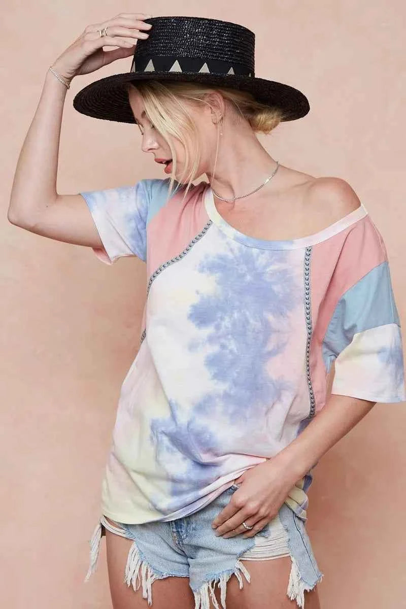 BiBi Tie Dye Printed Cotton Color Block T-Shirt 643025902d9d4fbb9495c194fc2b0667-Max-Origin