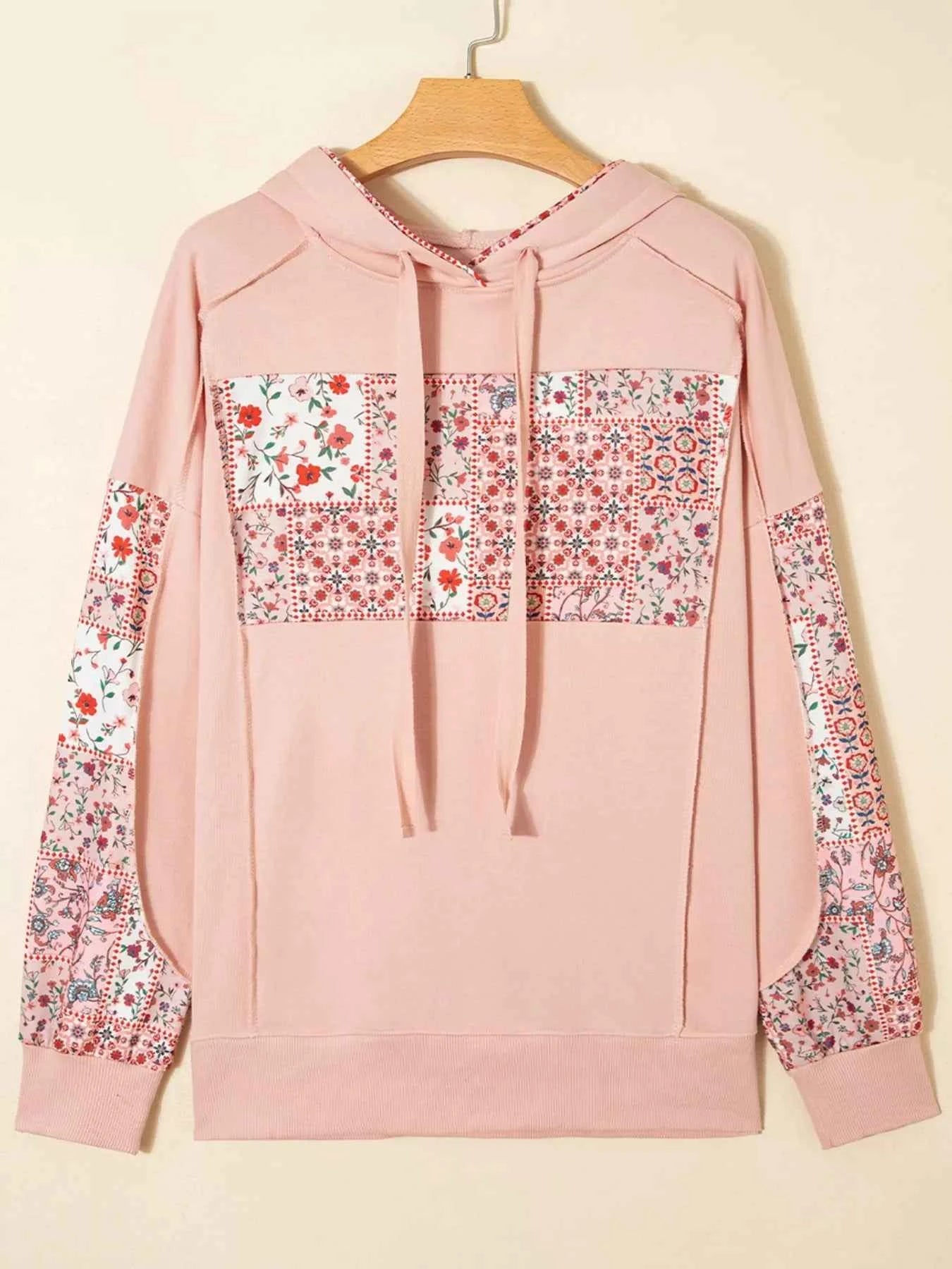 Floral Print Drawstring Long Sleeve Hoodie 64983fb0-fe68-474e-b4ff-a0278c20c335-Max-Origin