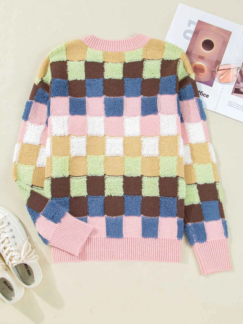 Checkered Pattern Button Front Cardigan 64ae5f9bfcb24a948fdfbca6fb26eb10-Max-Origin