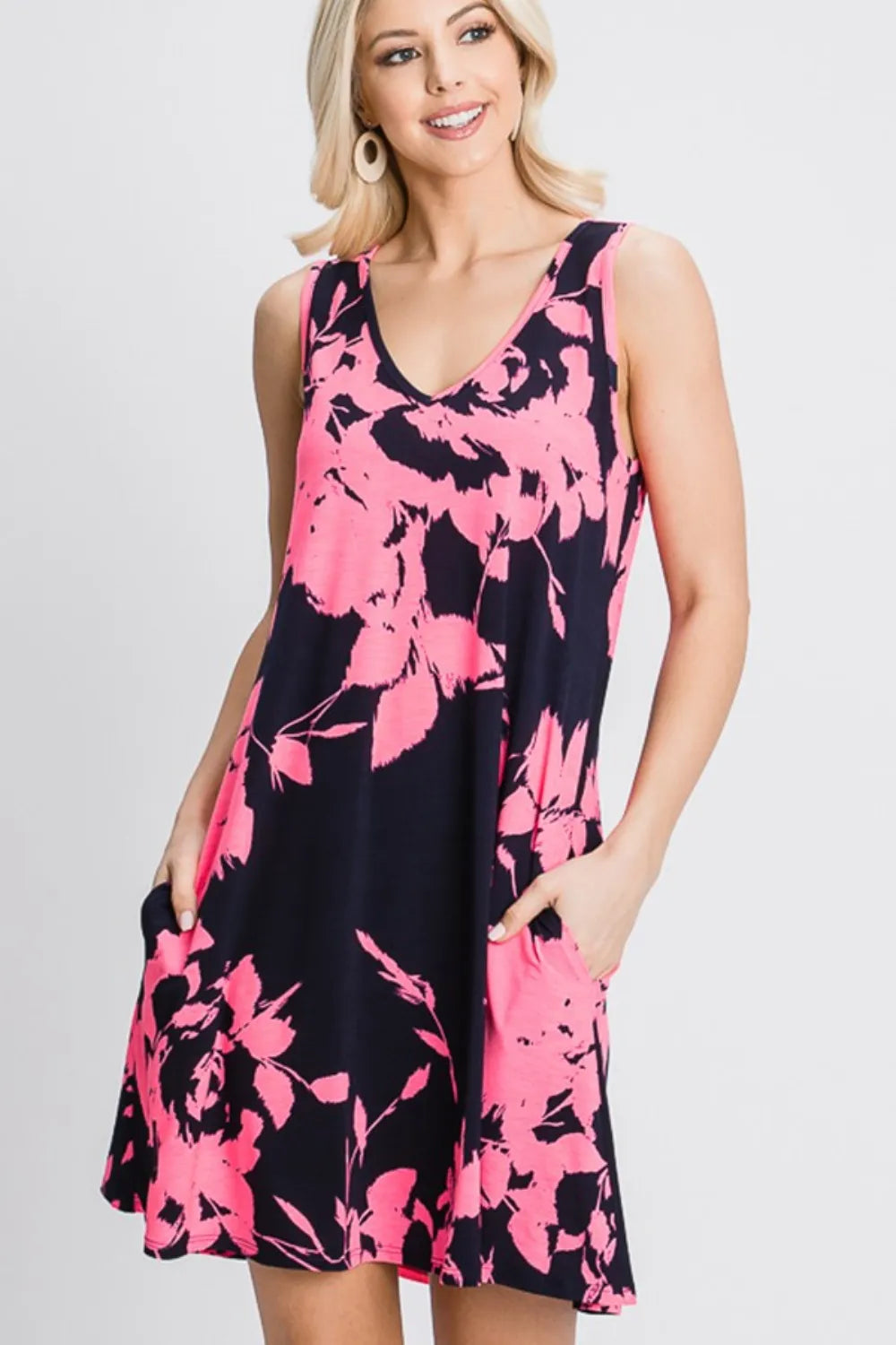 Heimish Full Size Floral V-Neck Tank Dress with Pockets 64c40f5a-530d-4905-99b1-ca0682e06f8e-Max