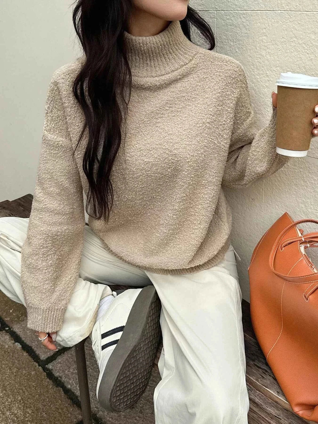 Turtleneck Long Sleeve Sweater Khaki 64d6940df7d4489e97335d0a03348dc8-Max-Origin