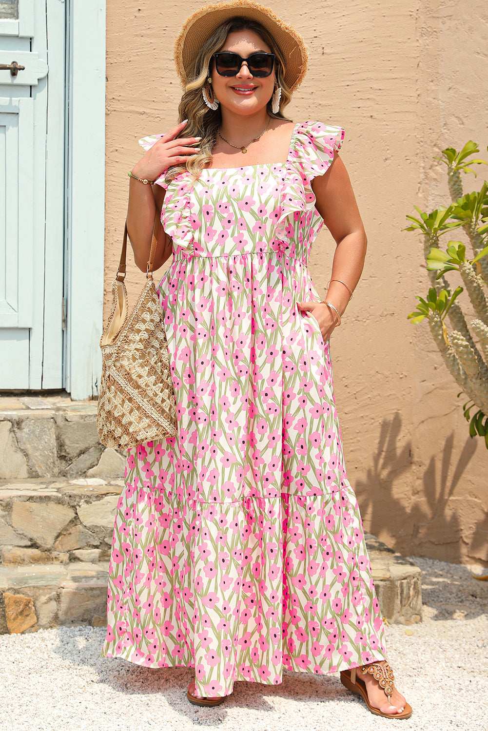 Pink Plus Size Ruffle High Waist Floral Maxi Dress 64d95ef0ccbb2cd6-_6