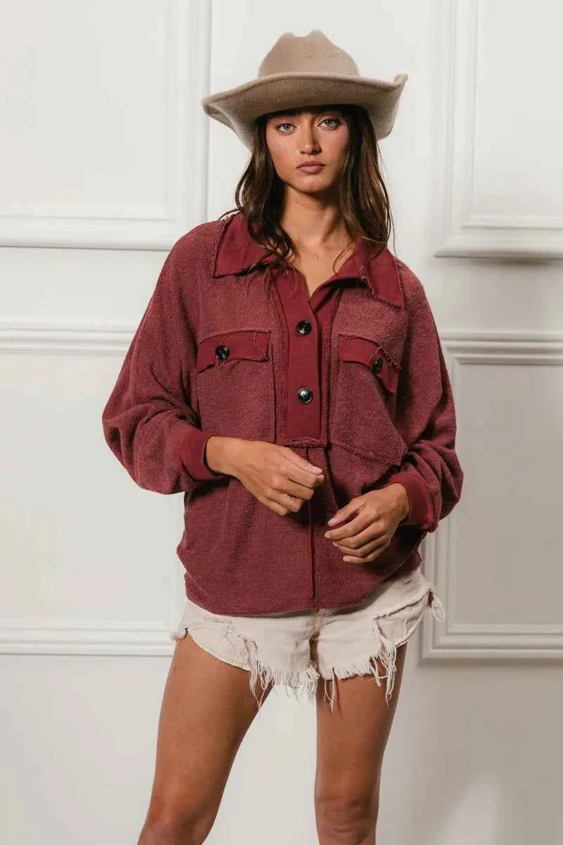 BiBi Cp French Terry Cut Edge Detail Collared Top 65002bca04f44ef8897f8ed35878bf28-Max-Origin