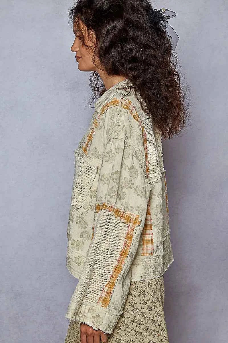 POL Raw Hem Zip Up Floral Jacket with Plaid and Crochet Patch 654f37e5-d7ed-4b1d-9f74-f808023191e2-Max-Origin