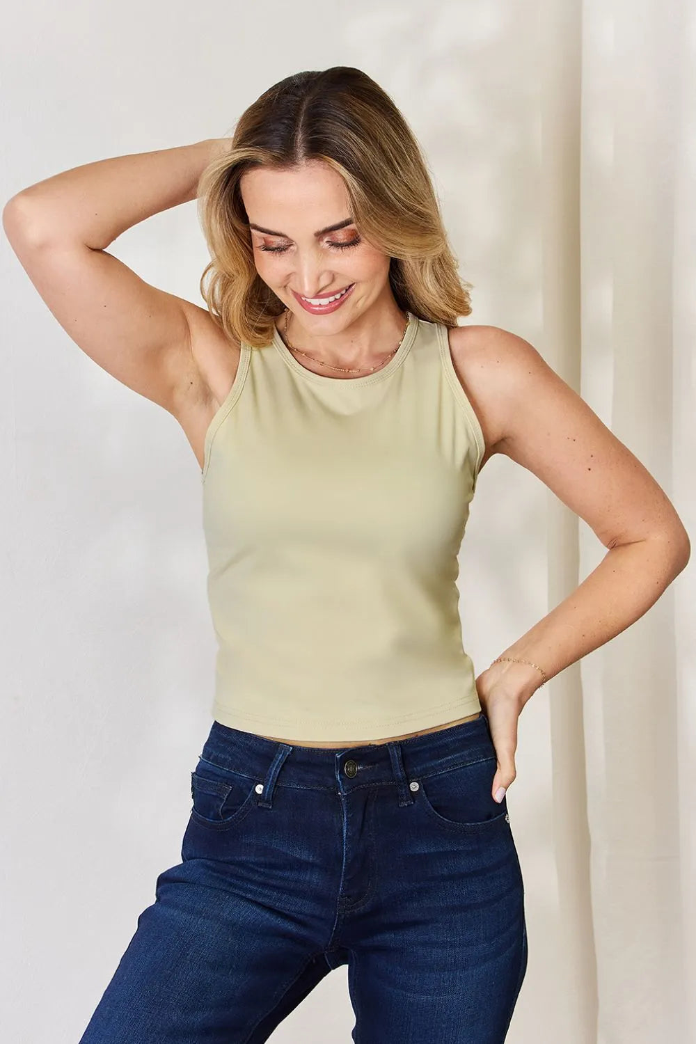 Basic Bae Full Size Round Neck Slim Tank Beige 6581d539-f8f2-4e31-a245-d3c3e9e36af5-Max